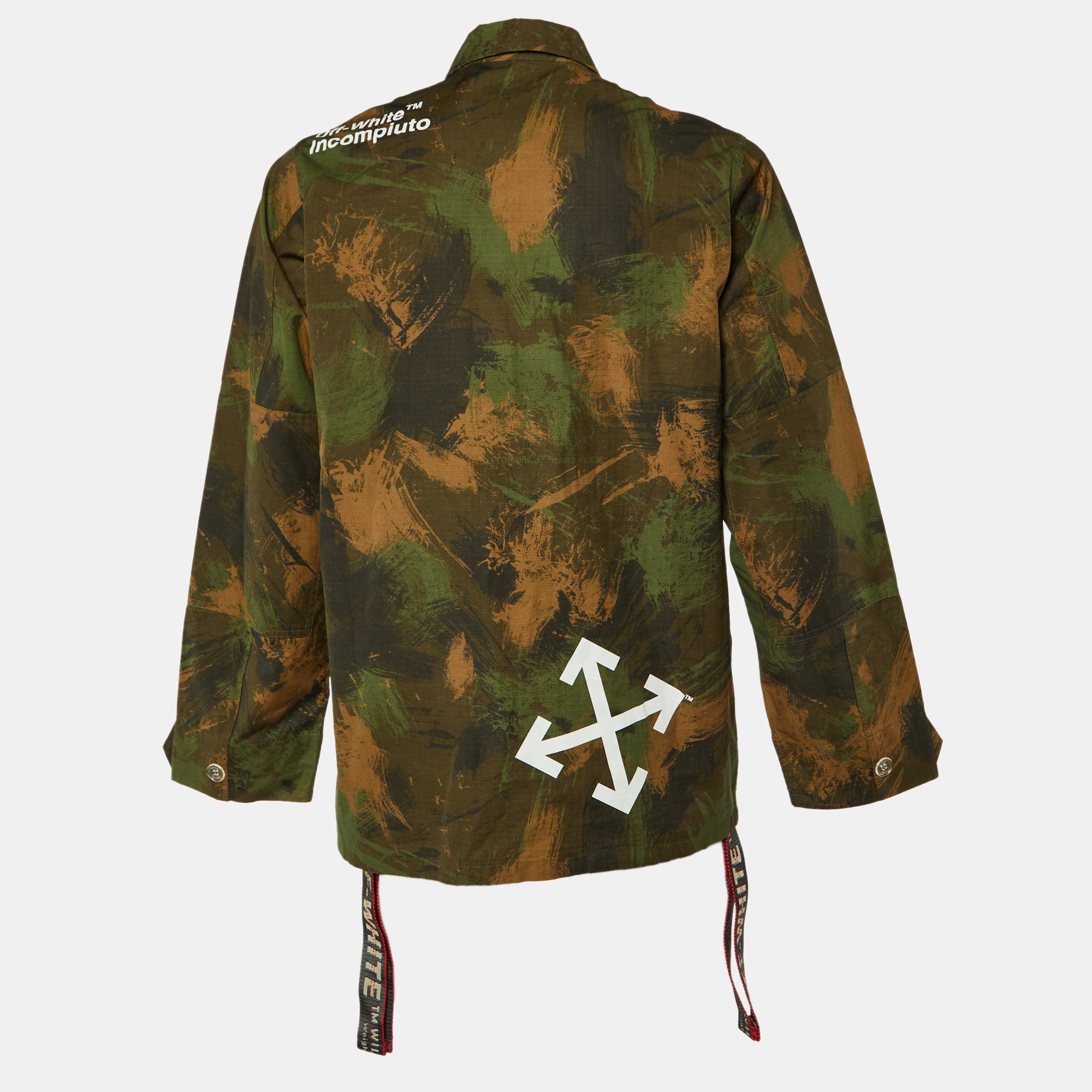 

Off-White Military Green Camouflage Logo Print Cotton Button Front Jacket