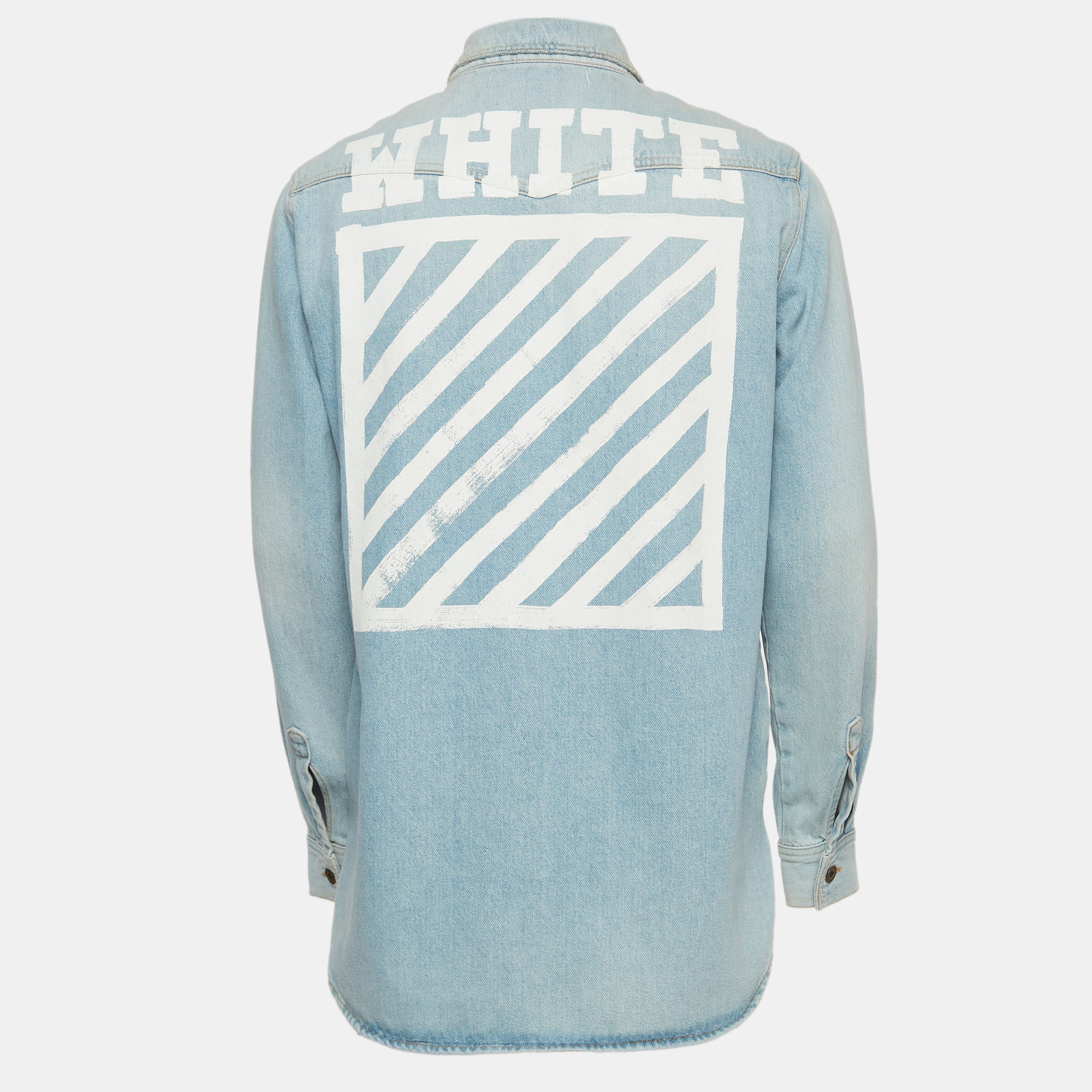 

Off-White Blue Washed Print Denim Button Front Shirt
