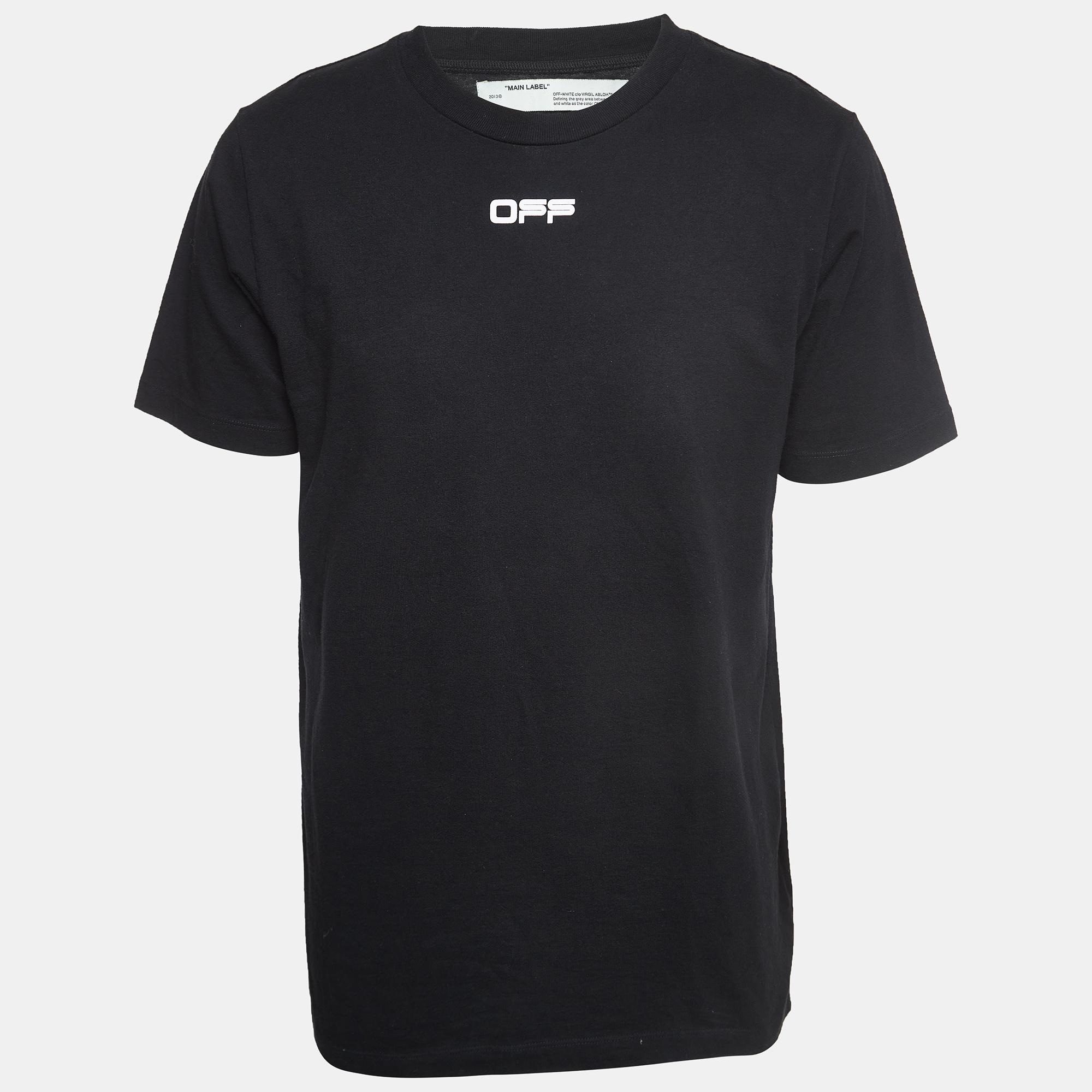 

Off-White Black Airport Tape Arrow Print Cotton Crew Neck T-Shirt