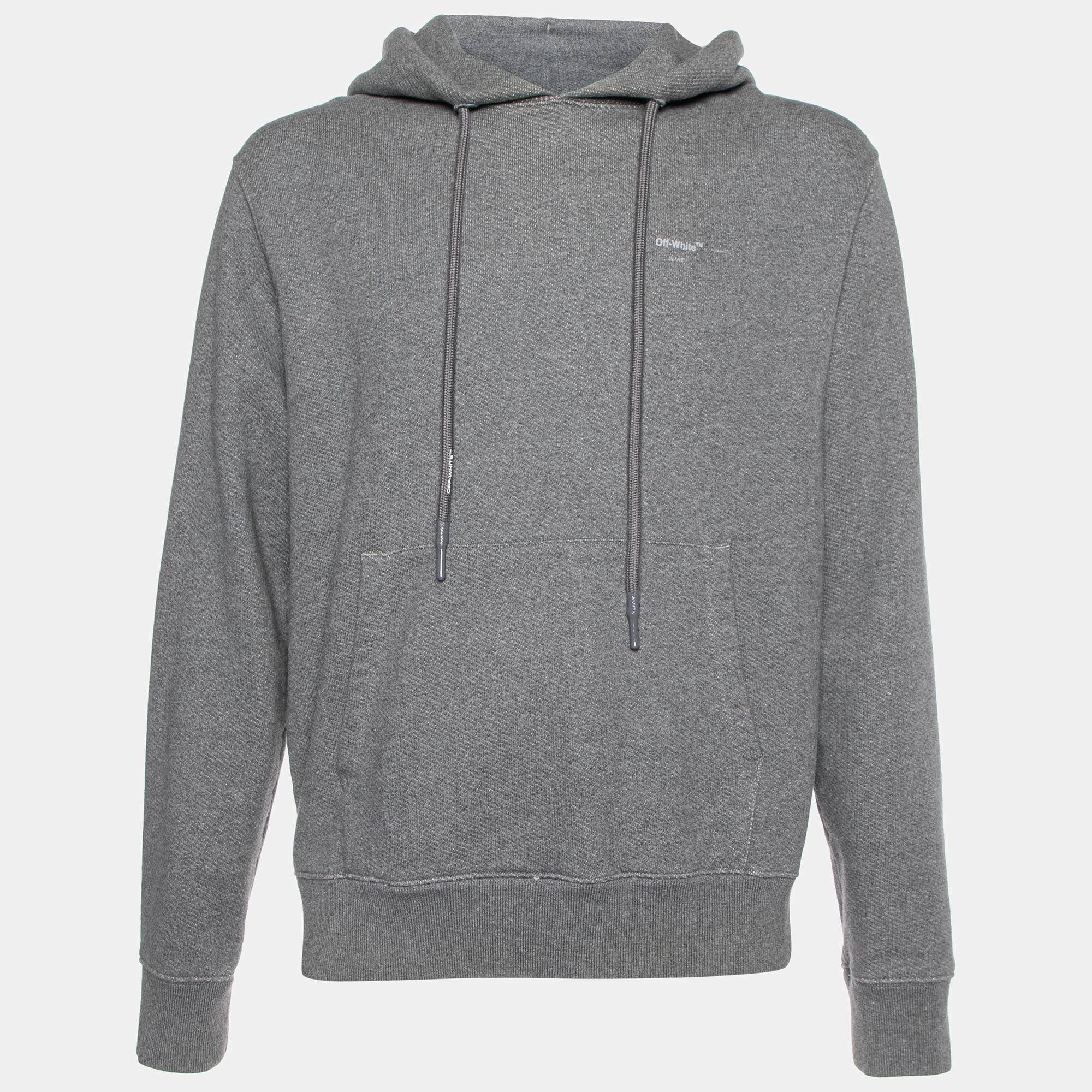 

Off-White Grey Cotton Arrow Appliqued Hooded Sweatshirt