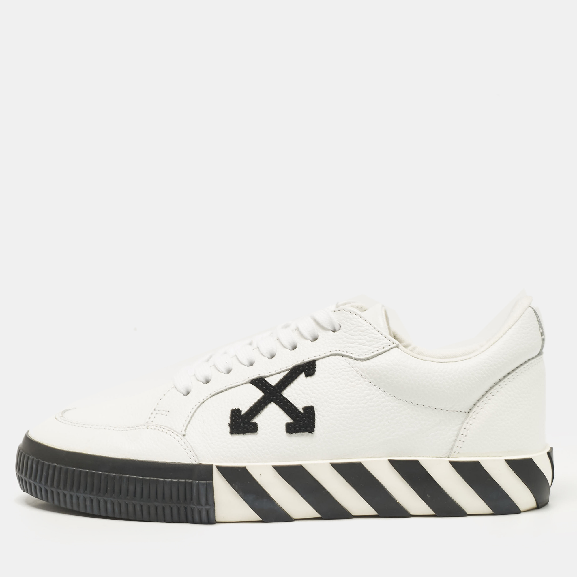 

Off-White White/Black Leather Vulcanized Low Top Sneakers Size