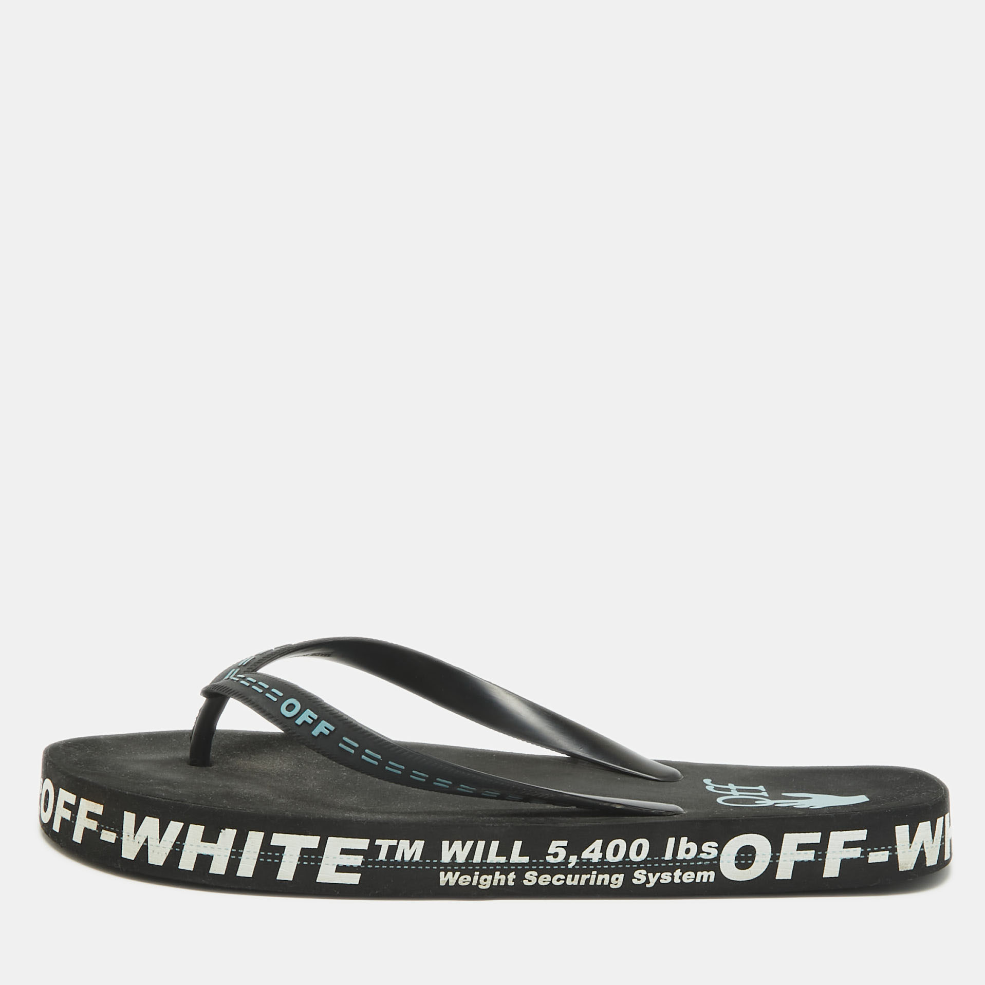 

Off-White Black Rubber Logo Thong Slides Size