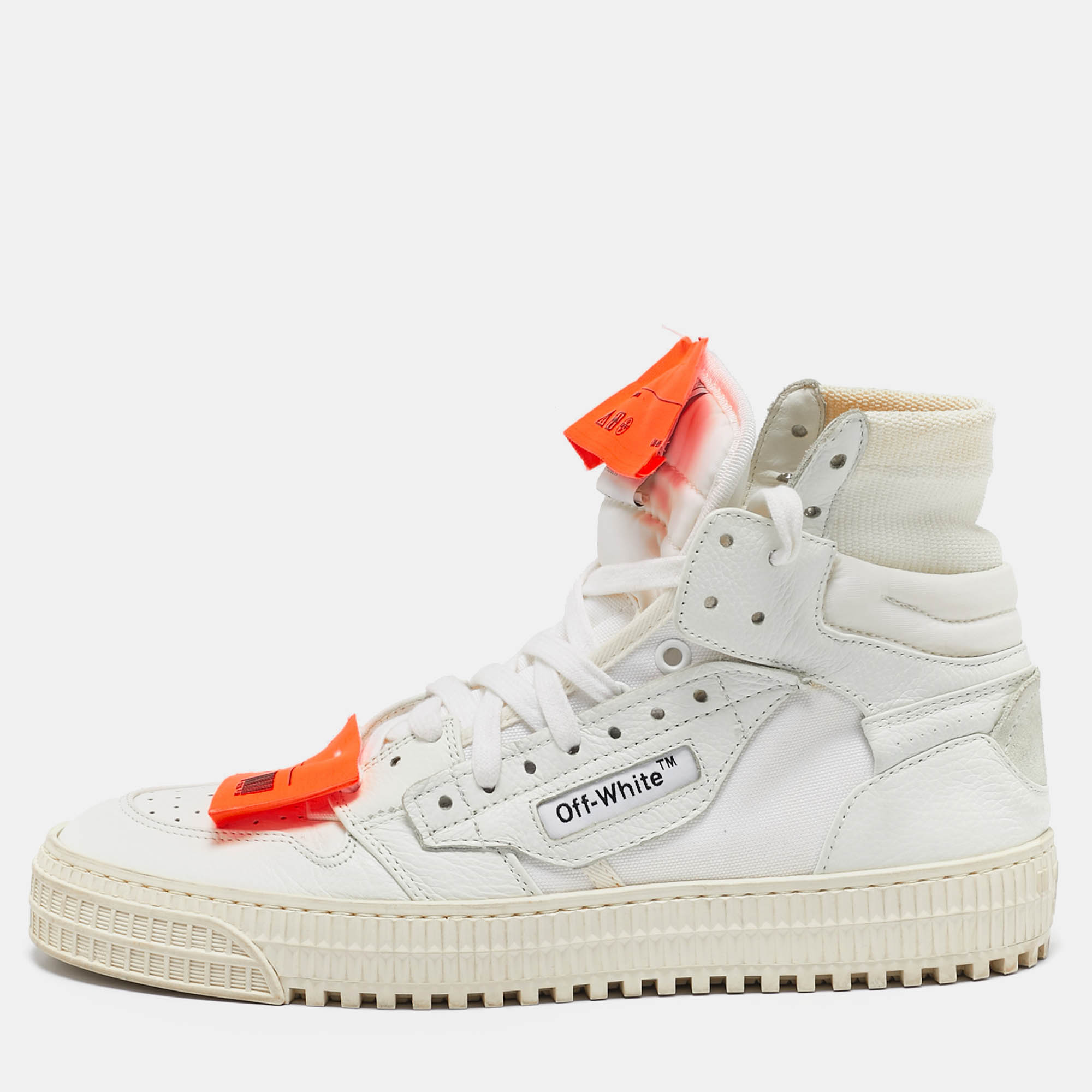 

Off-White White/Grey Canvas And Leather Off Court 3.0 High Top Sneakers Size