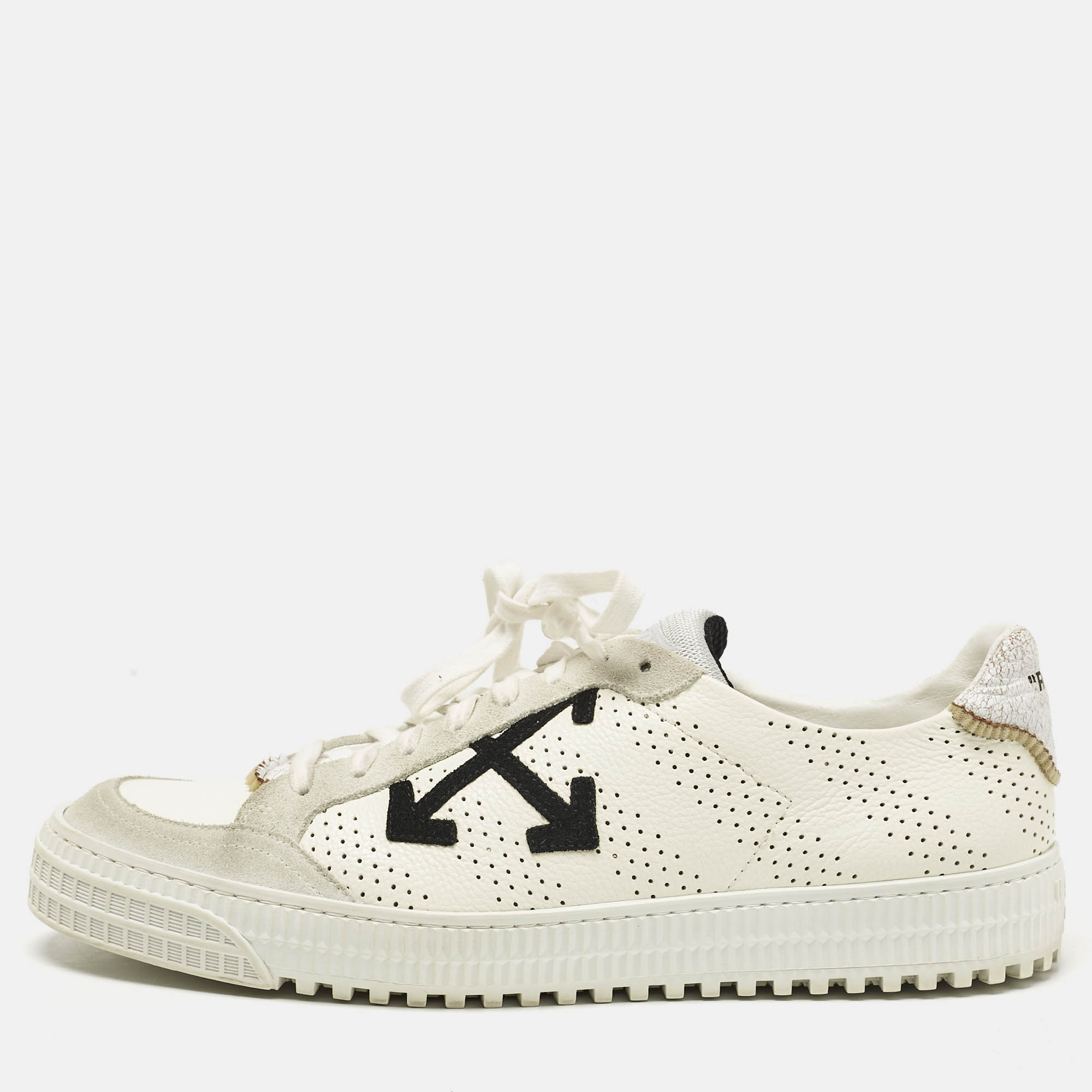 

Off-White White/Grey Suede and Leather Vulcanized Low Top Sneakers Size