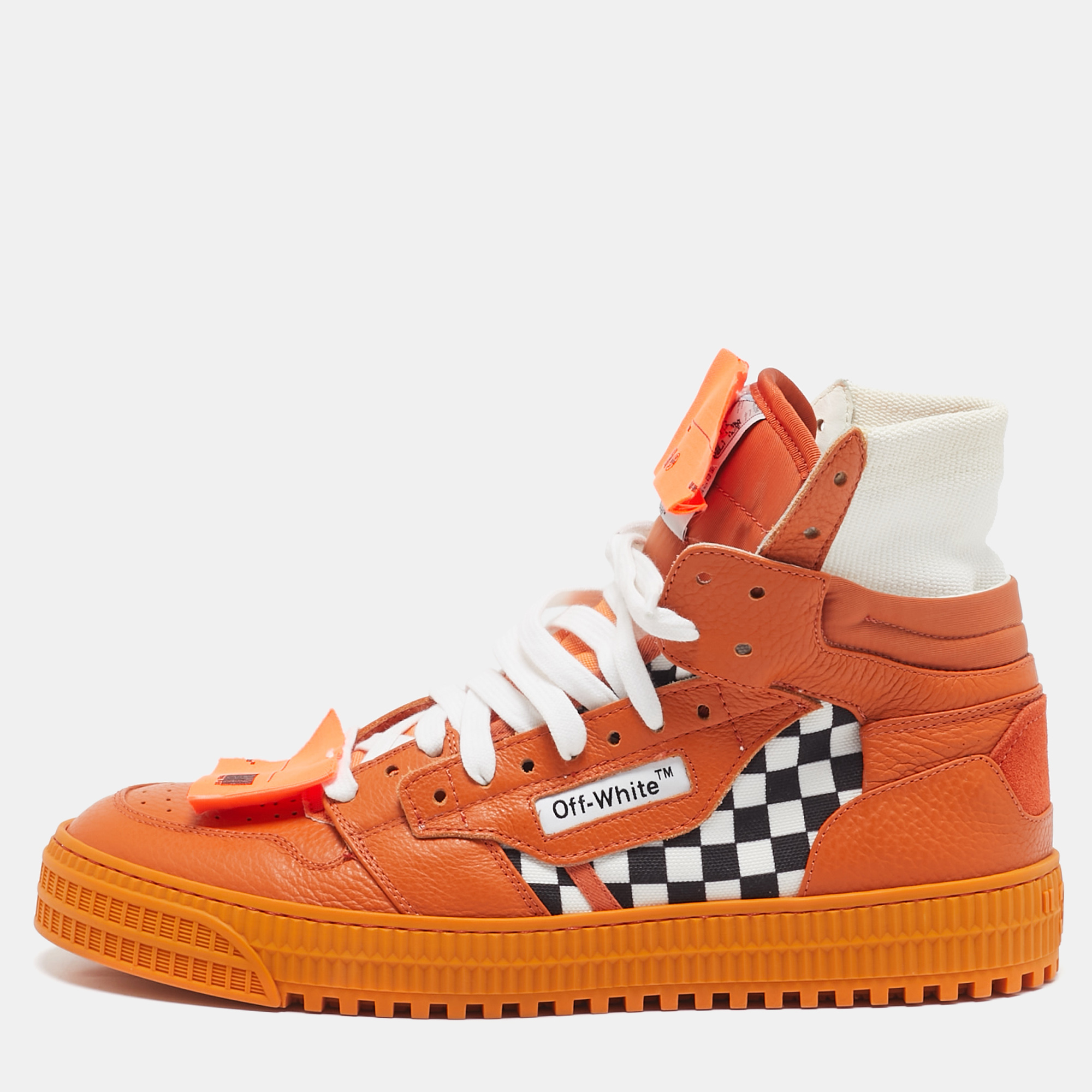 

Off-White Orange/White Leather and Canvas Off Court 3.0 High Top Sneakers Size