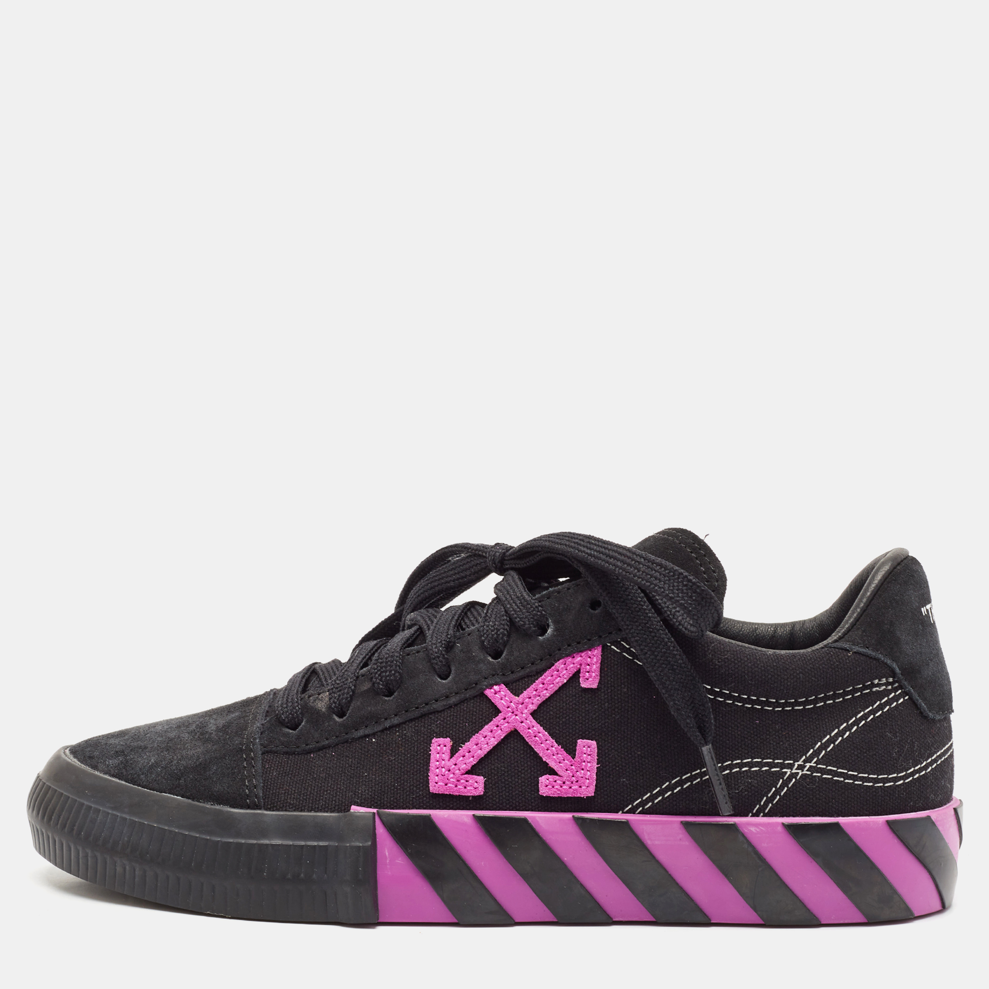 

Off-White Black Canvas and Suede Vulcanized Low Top Sneakers Size