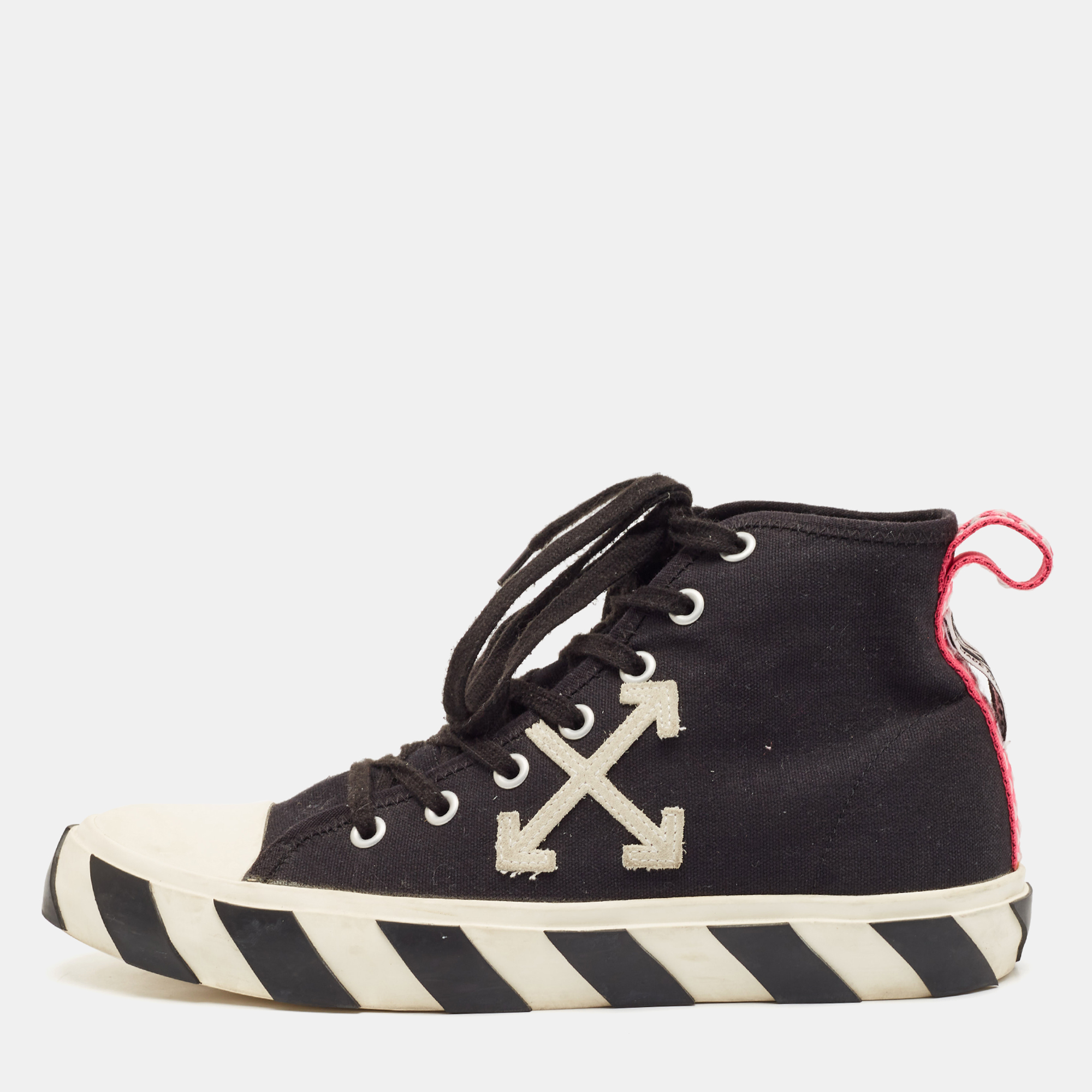 

Off White Black Canvas High Top Arrow Sneakers Size