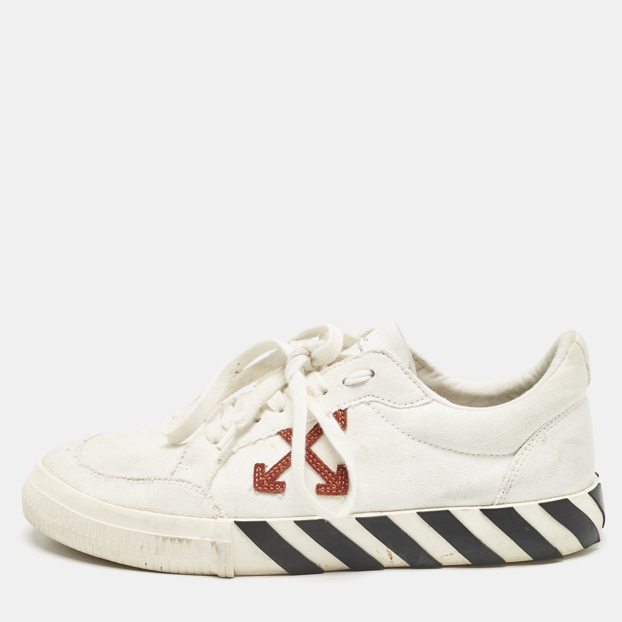 

Off-White White Canvas Vulcanised Lace Up Sneakers Size