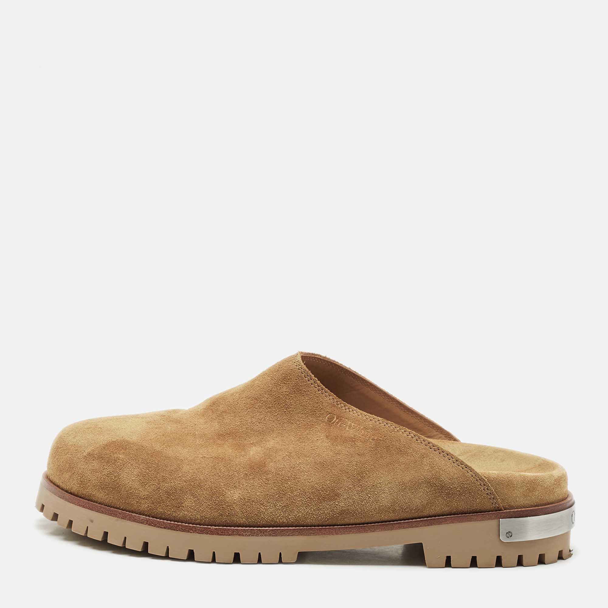 

Off-White Brown Suede Metal Logo Clogs Size