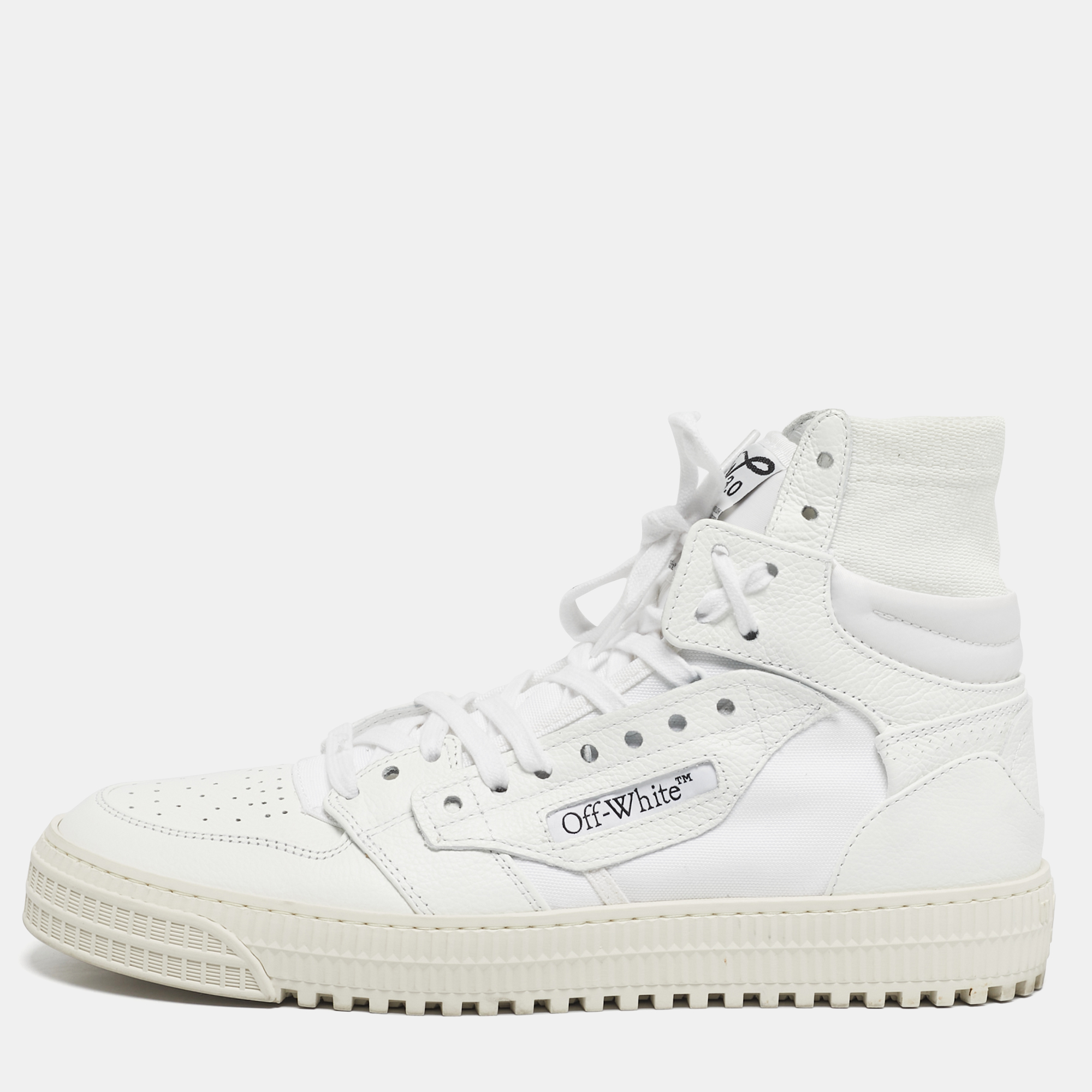 

Off-White White Canvas and Leather 3.0 Off Court High Top Sneakers Size