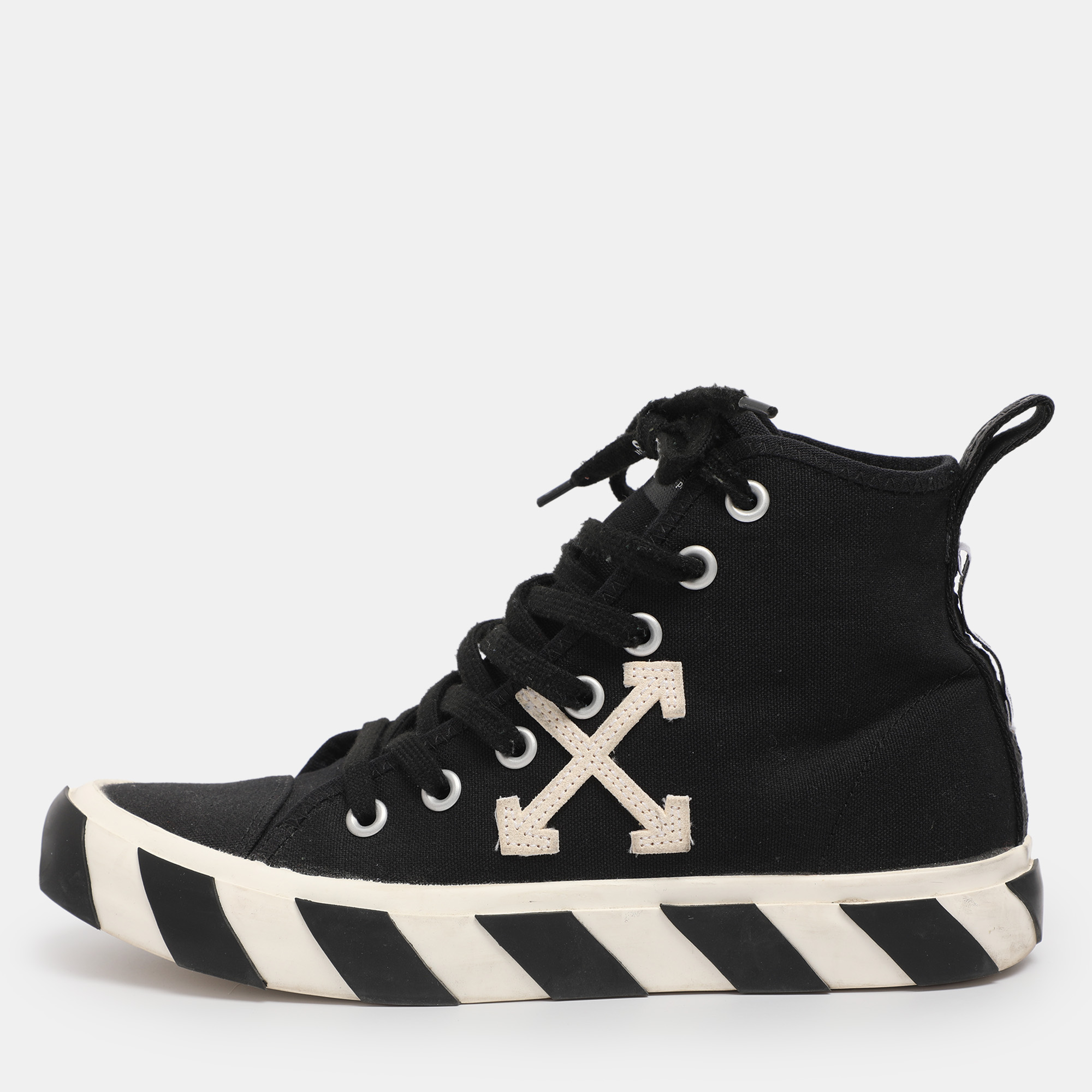 

Off White Black Canvas High Top Arrow Sneakers Size