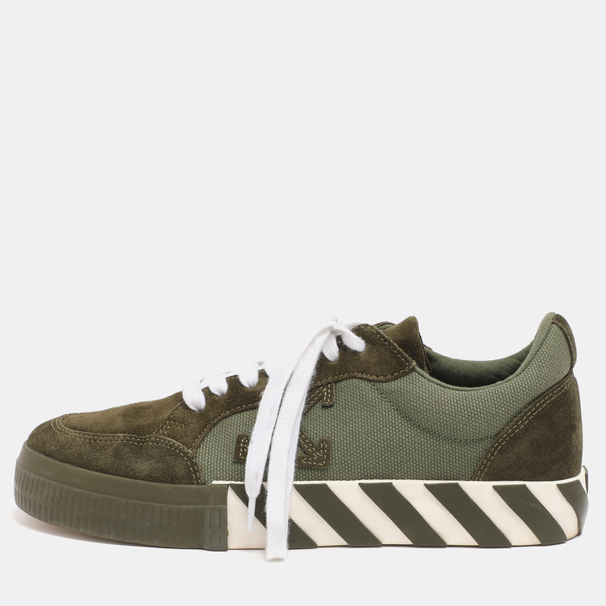 

Off-White Green Canvas and Suede Vulcanized Low Top Sneakers Size 40
