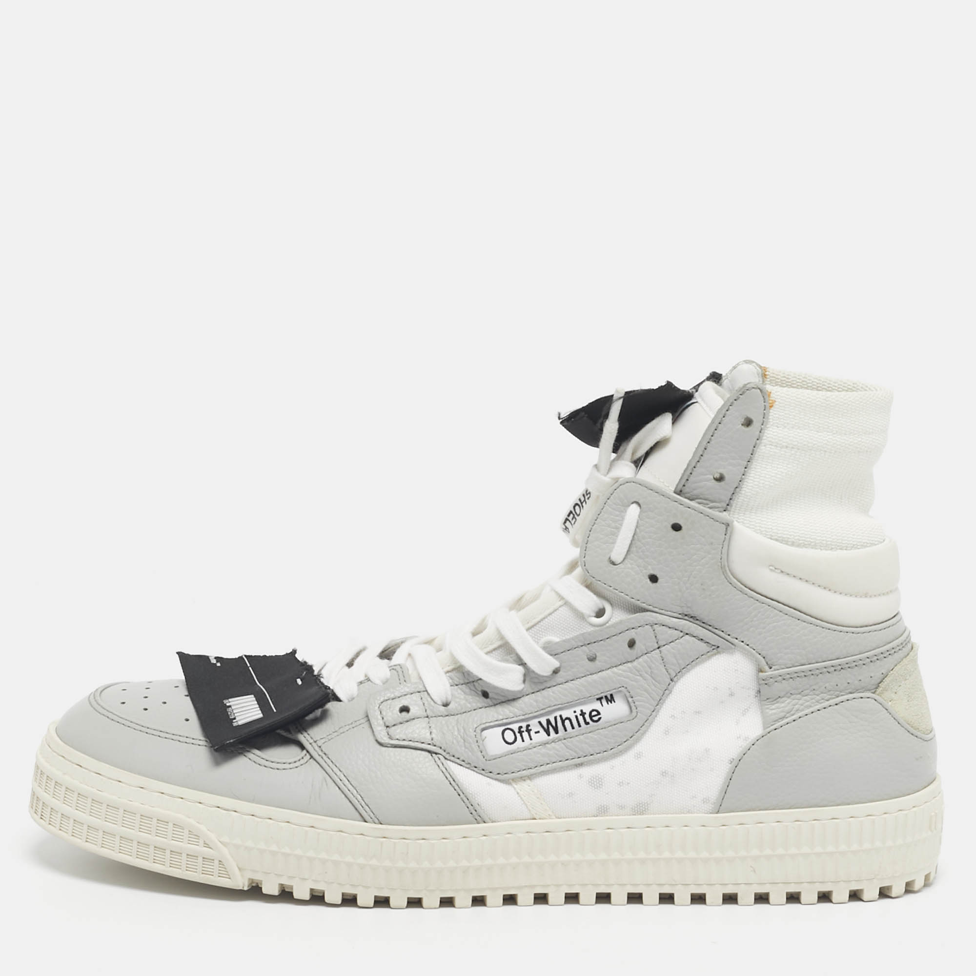 

Off-White White/Grey Canvas and Leather Off Court 3.0 High Top Sneakers Size