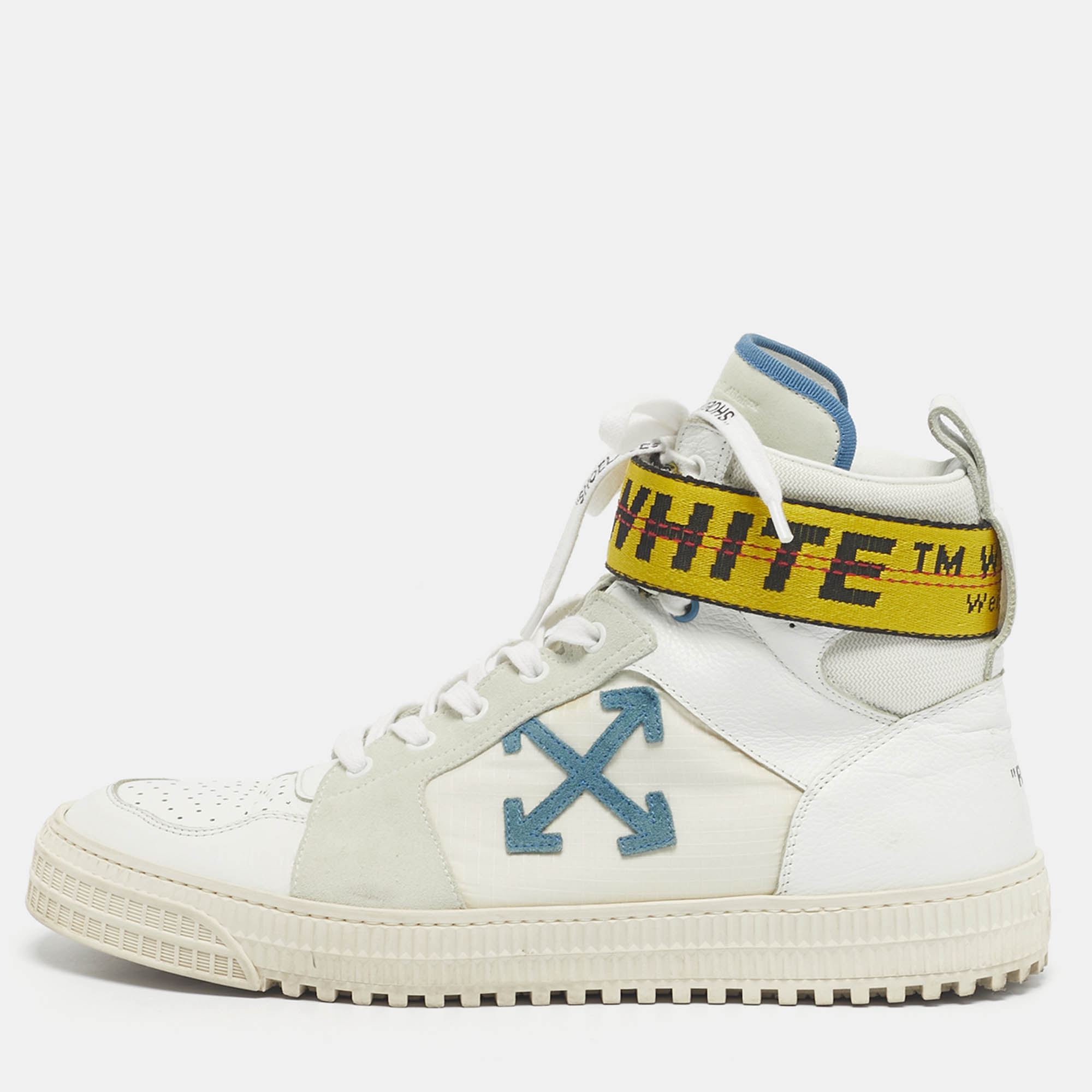 

Off-White White Canvas and Leather Industrial High Top Sneakers Size