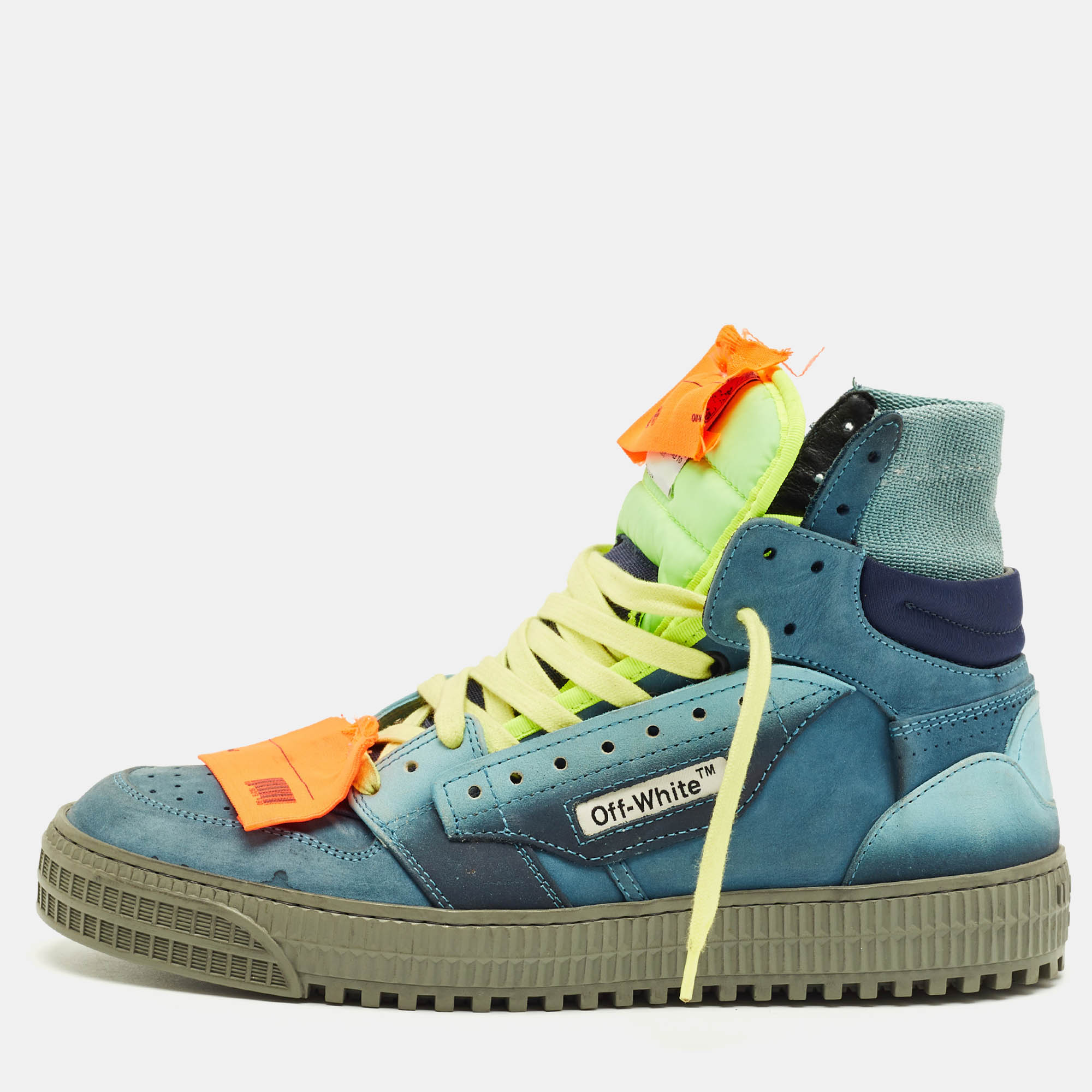 Click to view more detailed imagery on our partner's website Pre-owned Off-white Multicolor Canvas And Nubuck Leather 3.0 Off Court High Top Sneakers Size 41