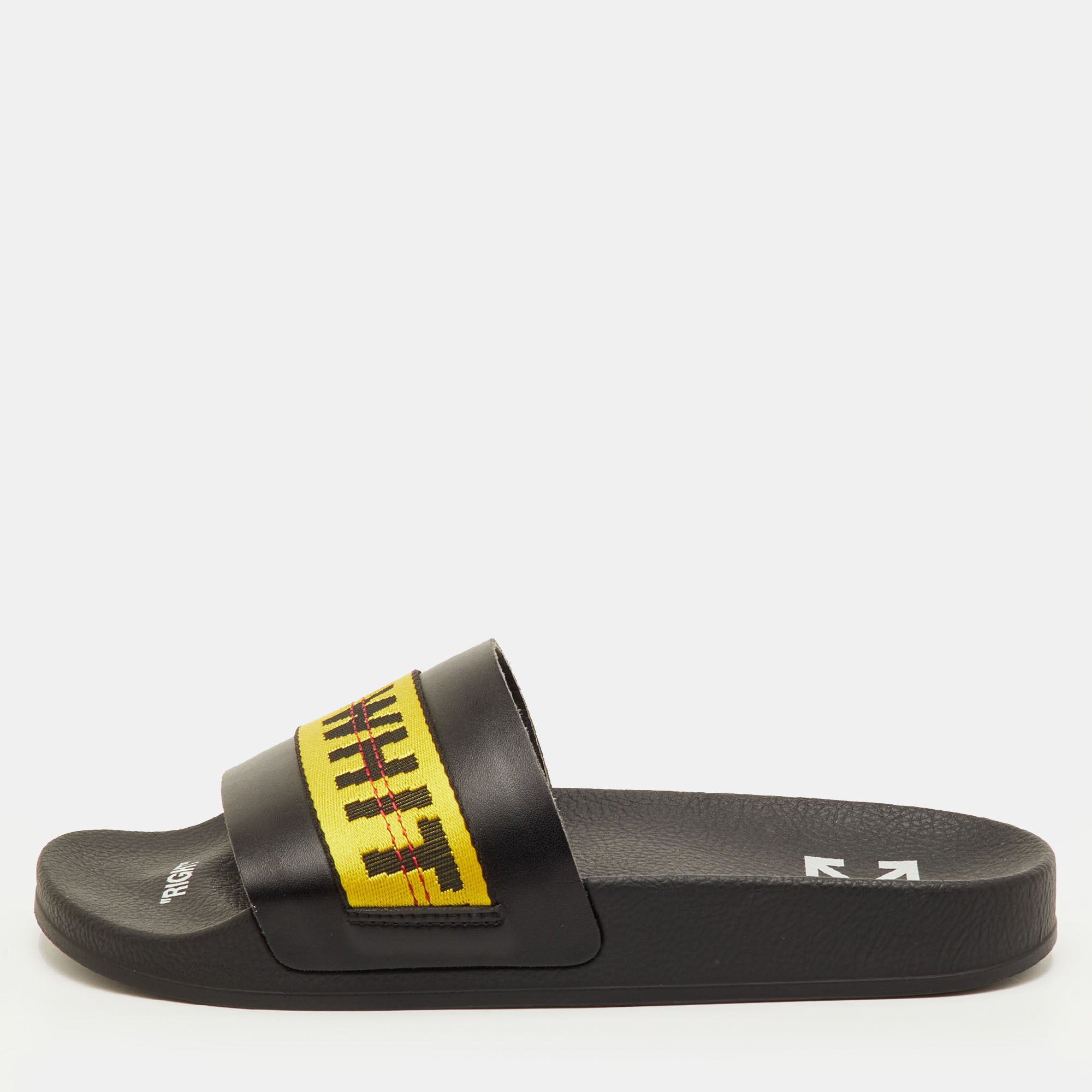 

Off-White Logo Industrial Size  Black Leather Flats