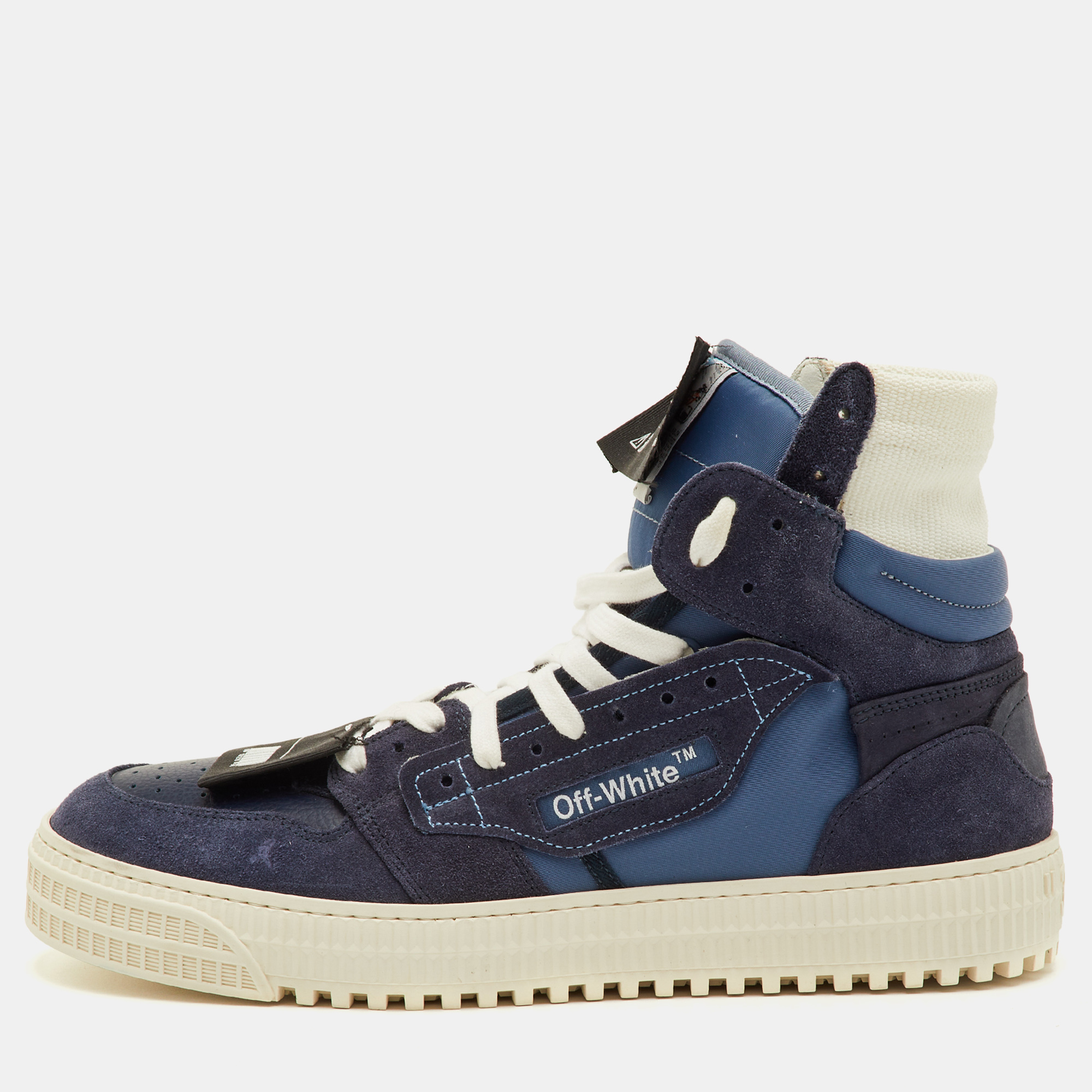 

Off-White 3.0 Off-Court Size  Navy Blue Fabric, Leather and Suede High Top Sneakers