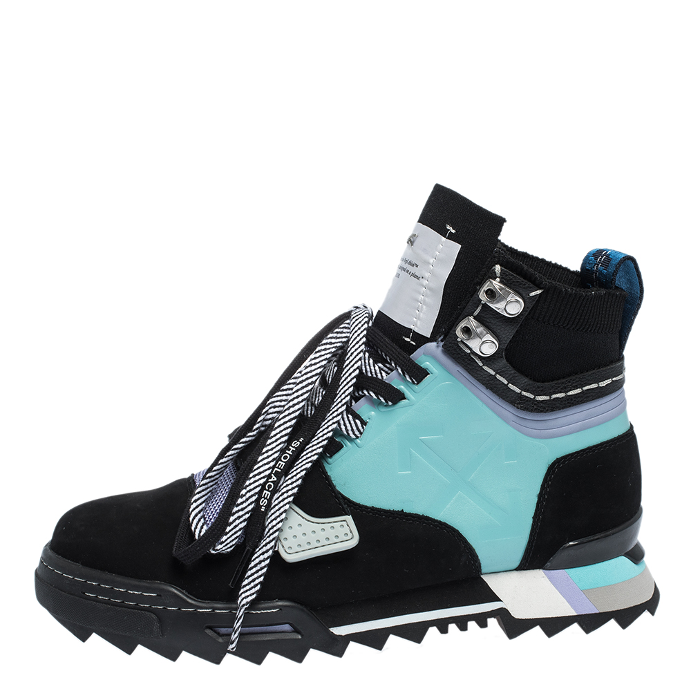 

Off White Mulcitcolor Nubuck Leather and Fabric Hiking Lace Boots Size, Multicolor