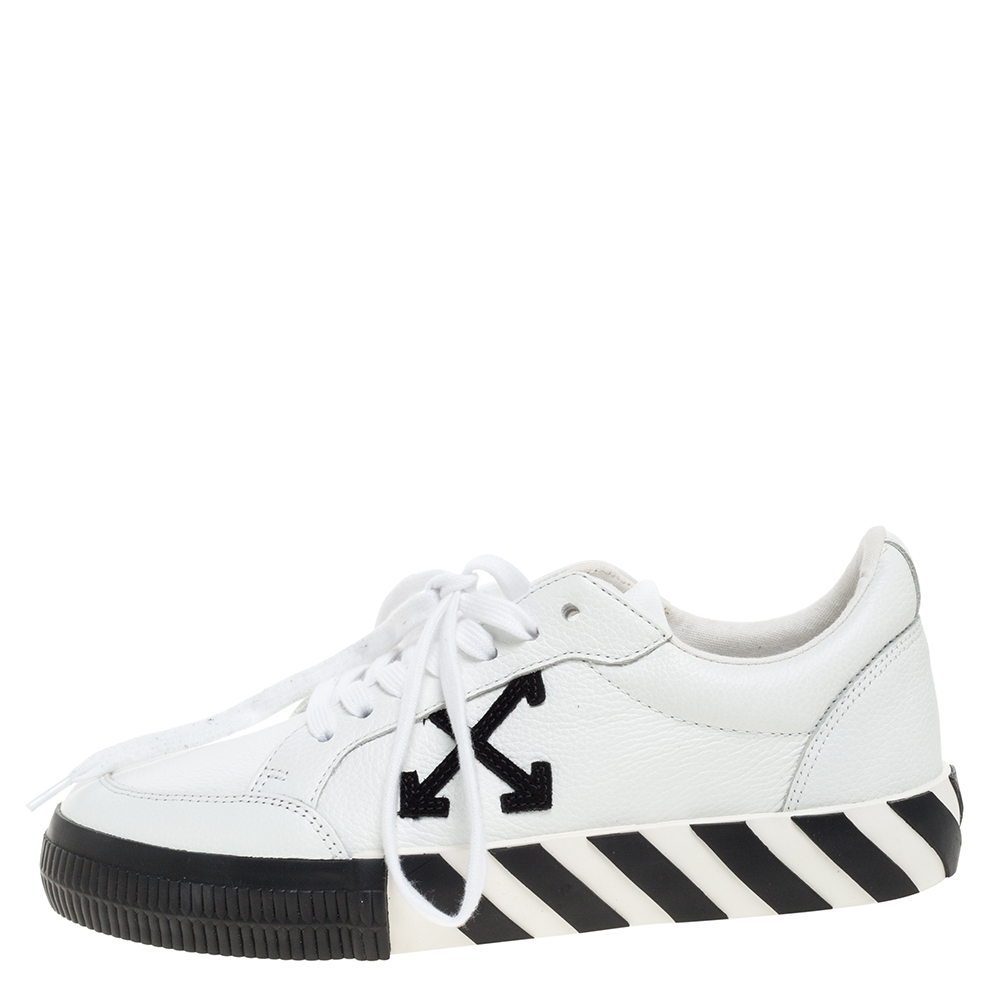 

Off-White White/Black Leather Vulcanized Low Top Sneakers Size