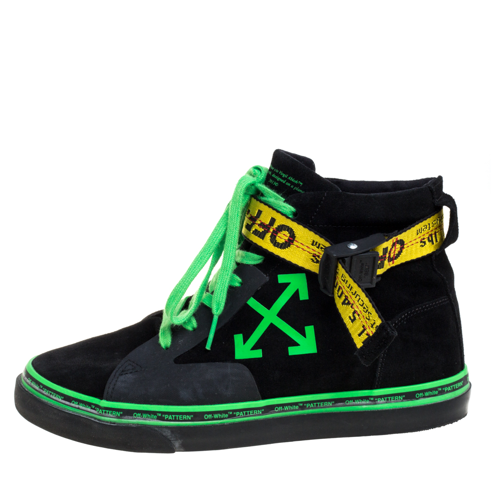 

Off White Black Suede Industrial Belt Skate High Top Sneakers Size