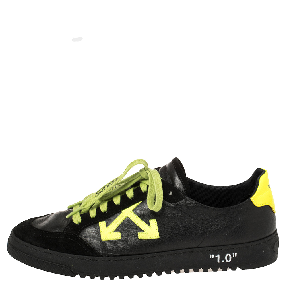 

OFF-WHITE Black/Neon Leather And Suede Vulcanized Low Top Sneakers Size