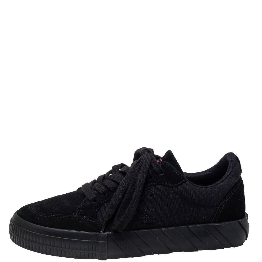 

Off White Black Suede And Canvas Vulcanized Low Top Sneakers Size