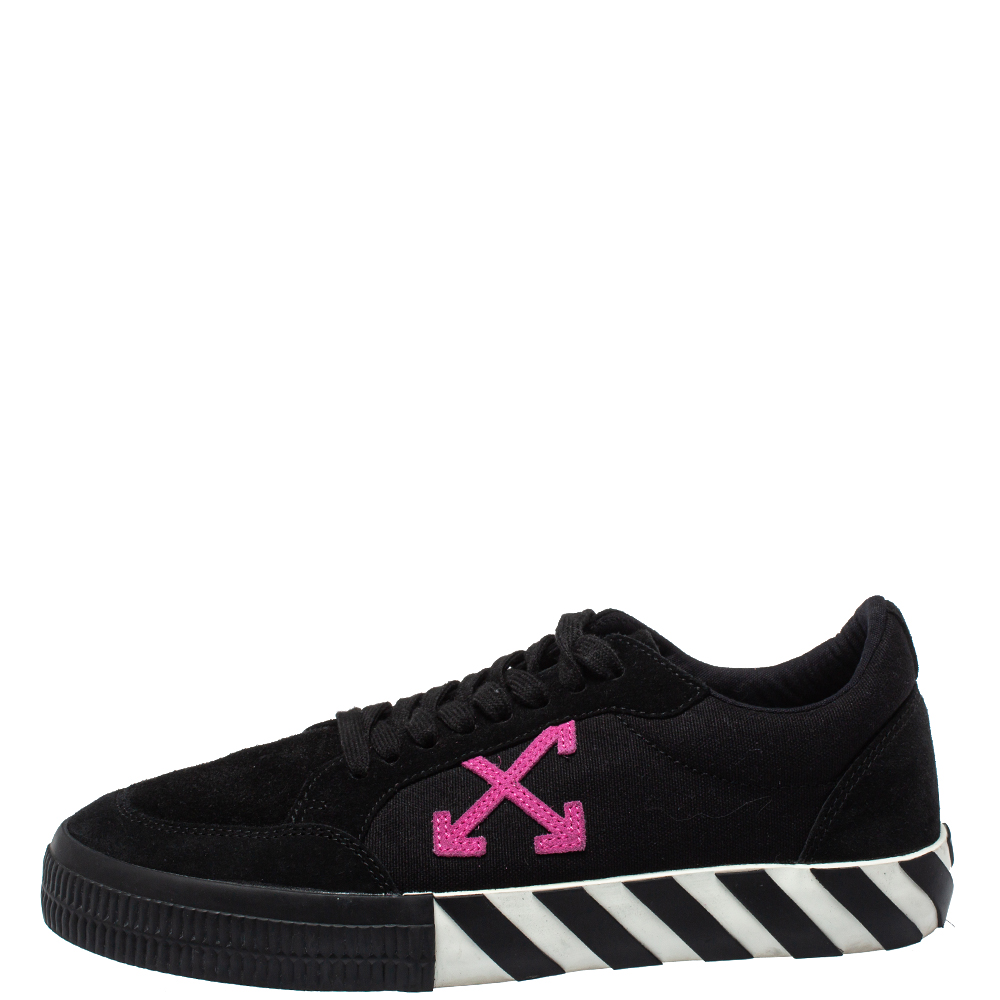 

Off White Black Canvas And Suede Vulcanized Low Top Sneakers Size