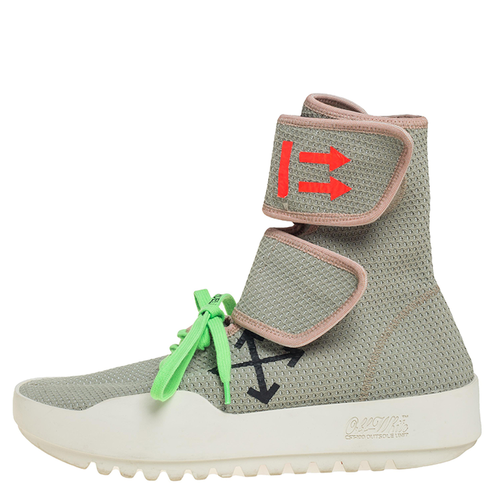 

Off-White Pale Green Stretch Fabric Moto Wrap High Top Sneakers Size