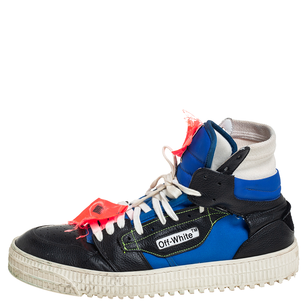 

Off-White Black/Blue Leather And Canvas Off-Court 3.0 High-Top Sneakers Size