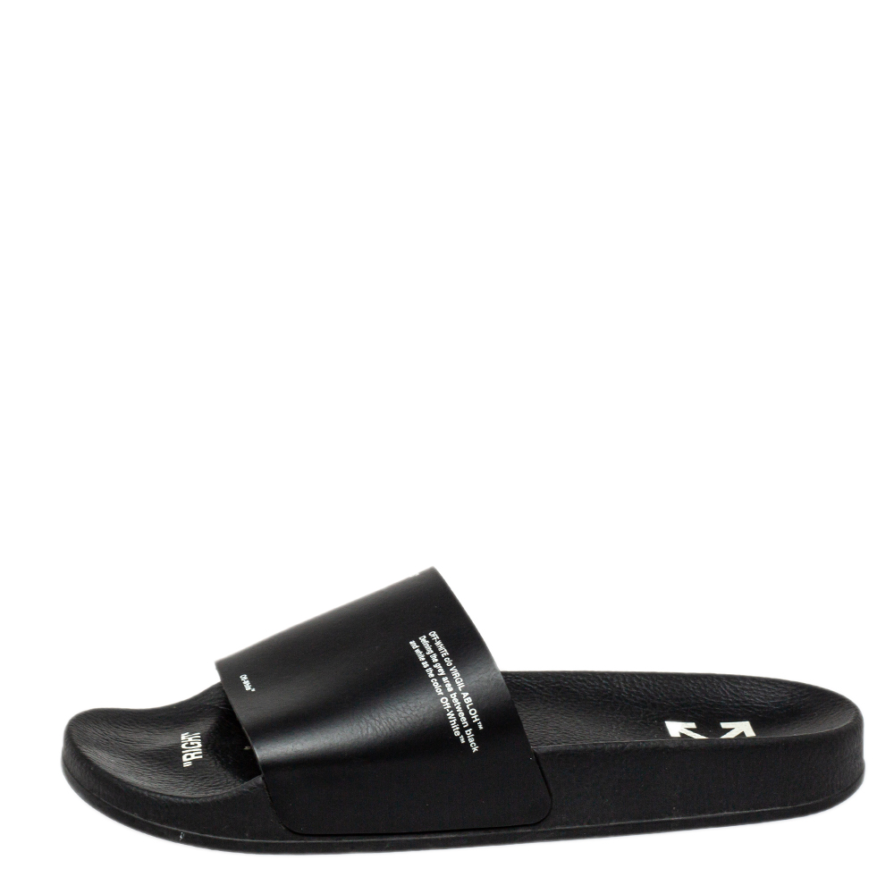 

Off-White Black Rubber Corporate Print Flat Slides Size