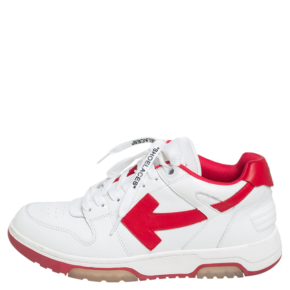 

Off White Red/White Leather "Out Of Office" Low Top Sneakers Size