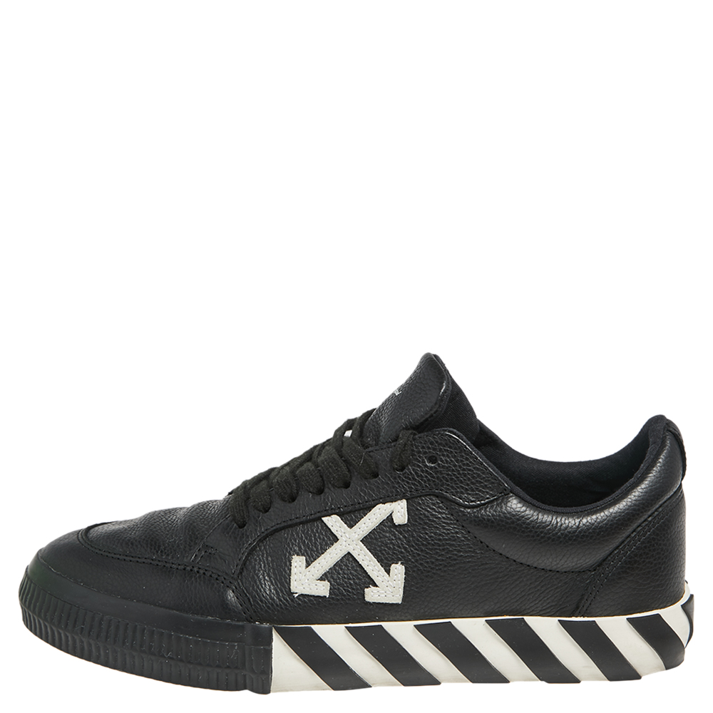 

Off White Black Leather Vulcanized Low Top Sneakers Size