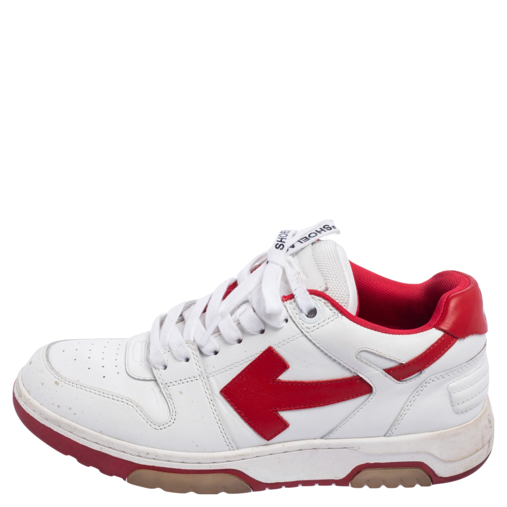 

Off-White White/Red Perforated Leather Out Of Office Sneakers Size