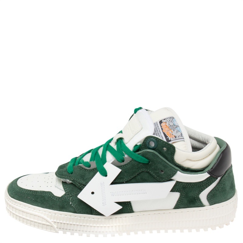 

Off White Green/White Leather And Suede Floating Arrow Low Top Sneakers Size