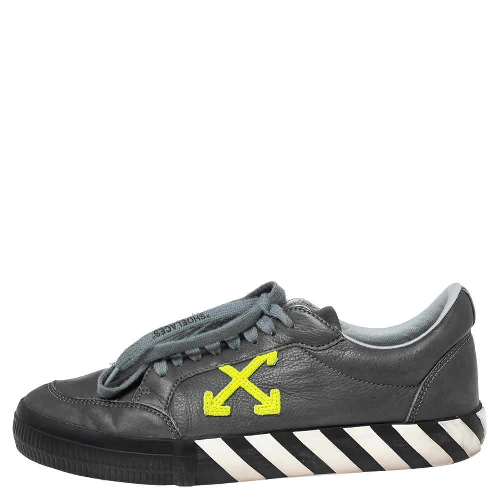 

Off White Grey Leather Vulcanized Low Top Sneakers Size