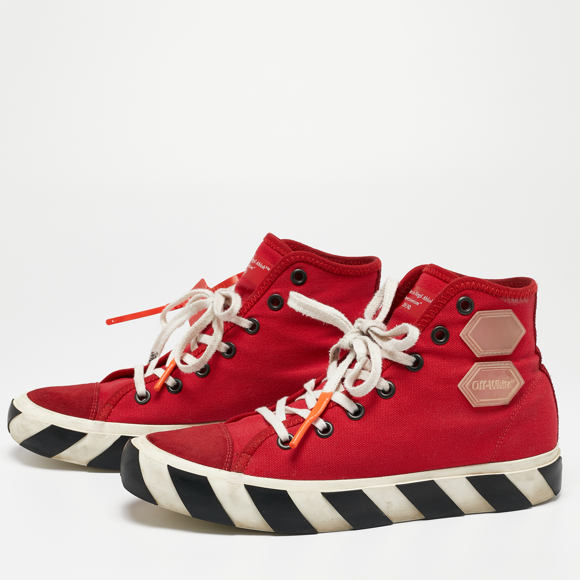 

Off-White Red Canvas High Top Sneakers Size