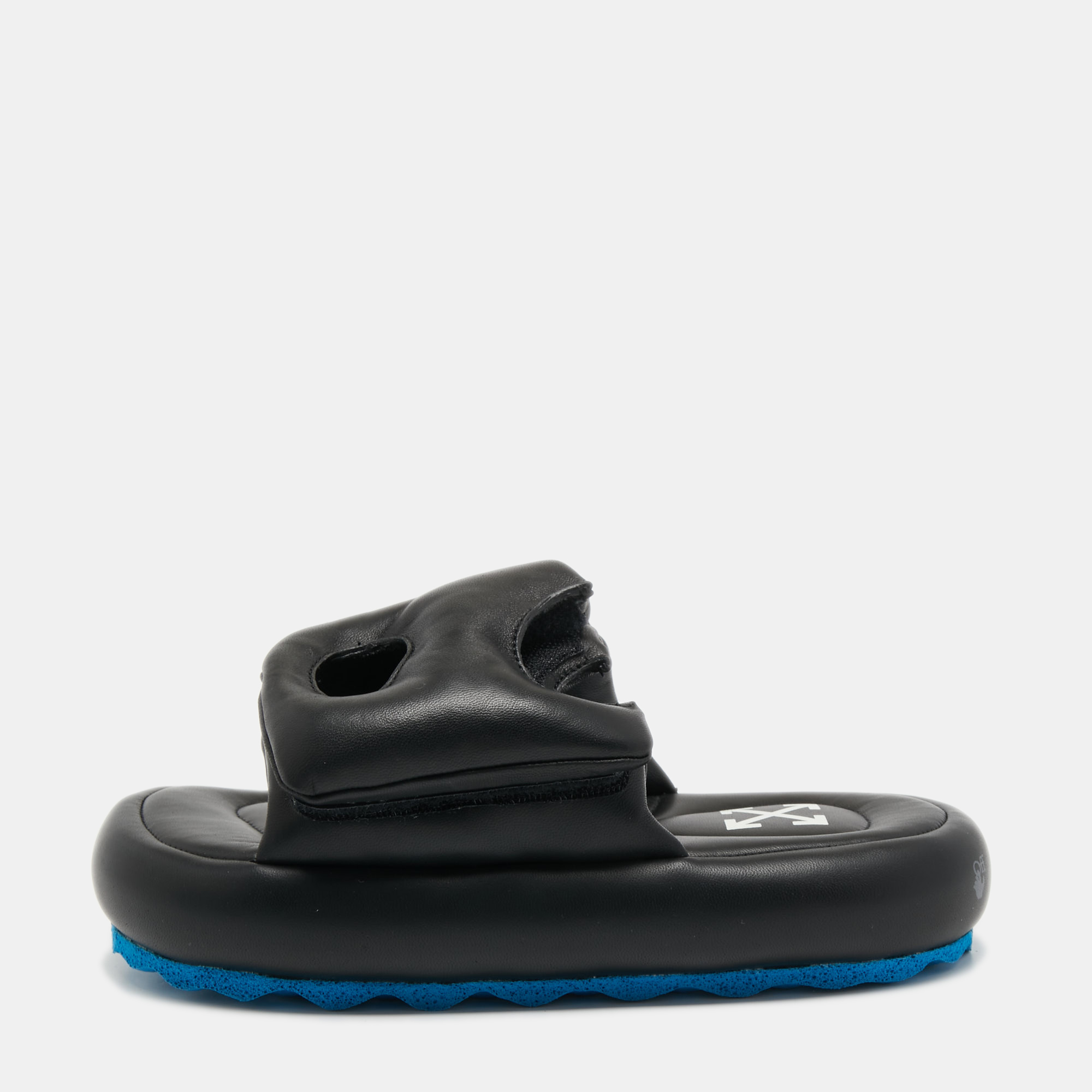 Pre-owned Off-white Black Leather Meteor Flat Slides Size 39