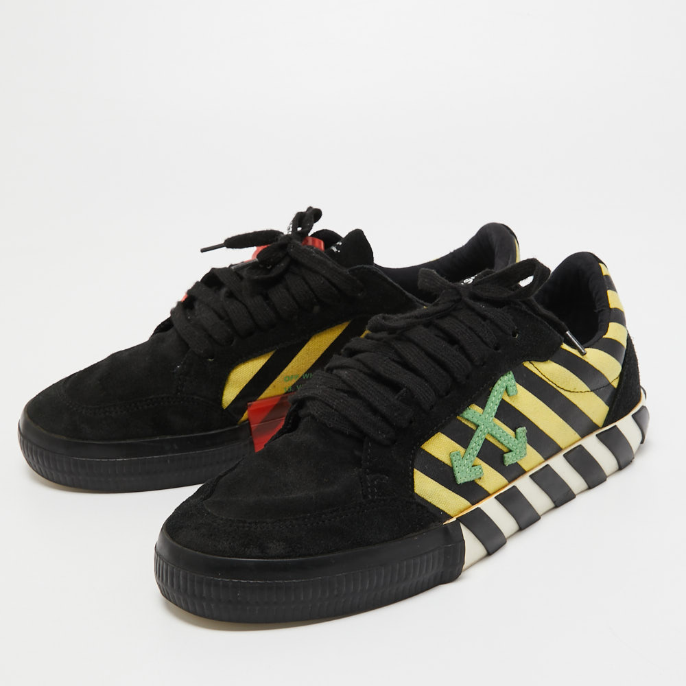 

Off White Black/Yellow Suede and Canvas Vulcanized Striped Sneakers Size