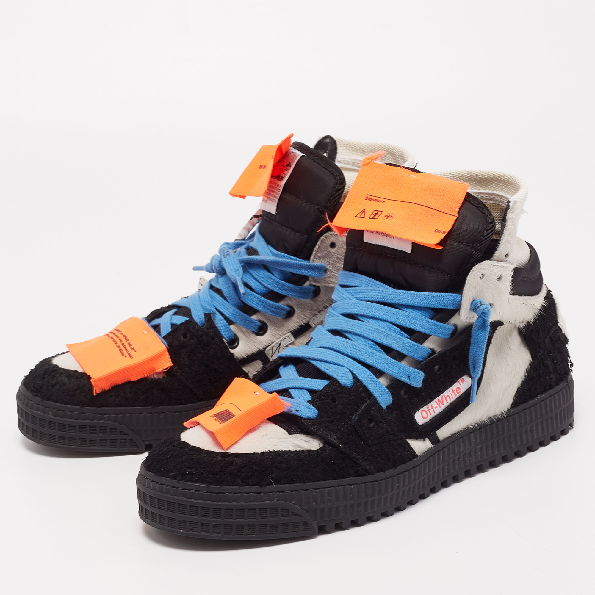 

Off-White Black/White Fur and Calf Hair Off Court High Top Sneakers Size