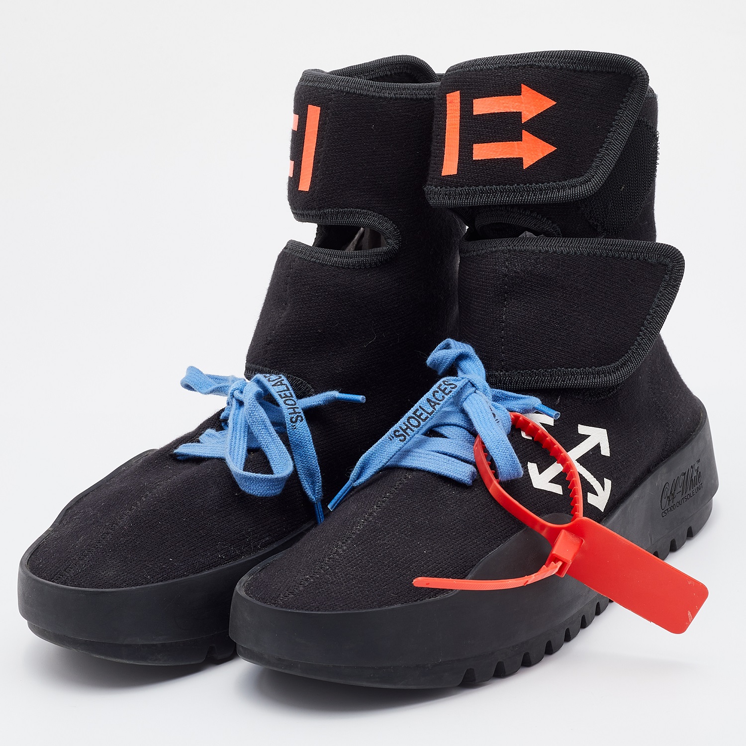 

Off-White Black Knit Fabric Moto Wrap Velcro Detailed Sneakers Size