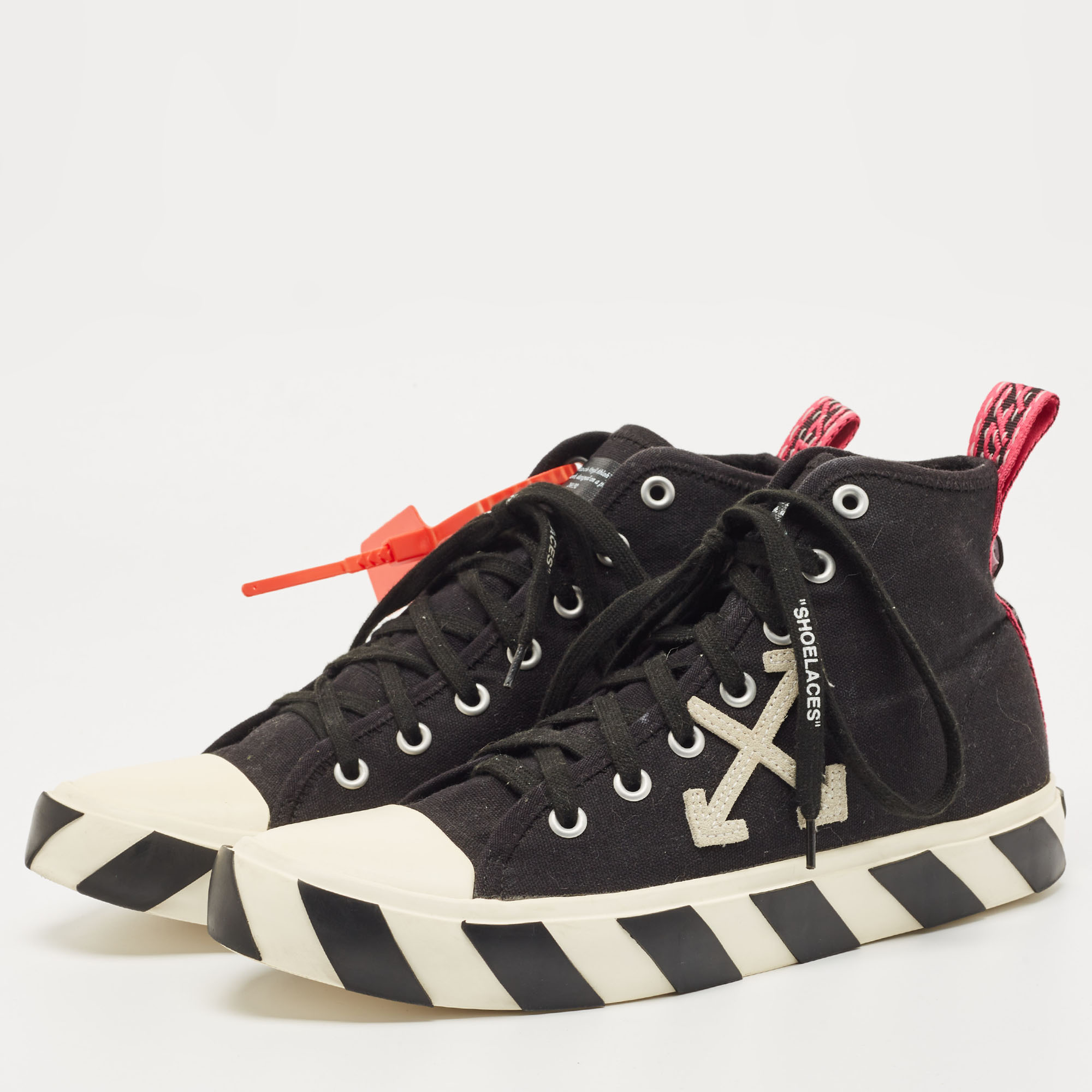 

Off White Black Canvas High Top Arrow Sneakers Size