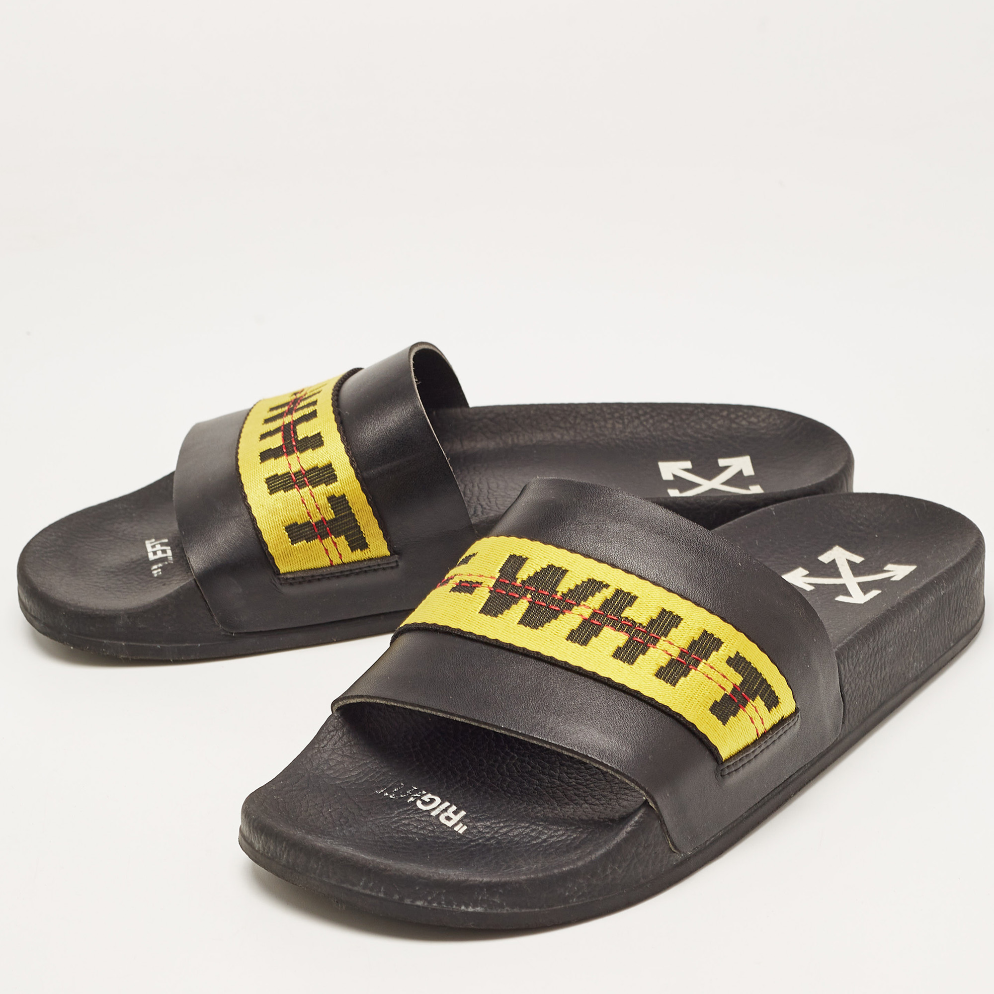 

Off-White Black/Yellow Nylon Industrial Belt Slides Size