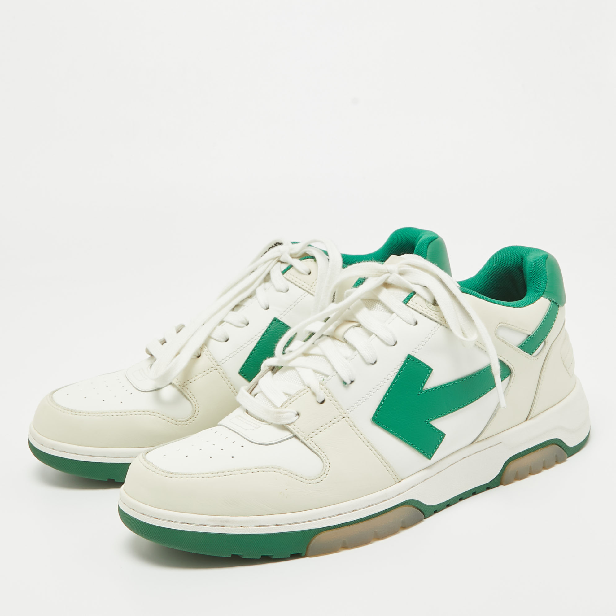 

Off-White Cream/Green Leather Out Of Office Low Top Sneakers Size