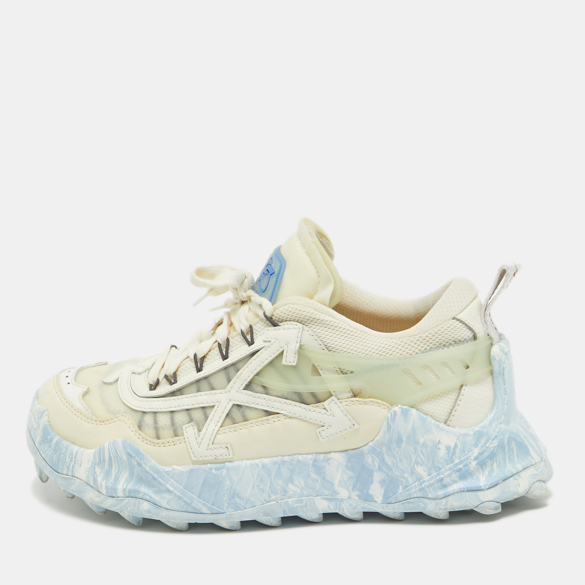 Pre-owned Off-white Leather And Mesh Odsy 1000 Trainers Size 43 In White
