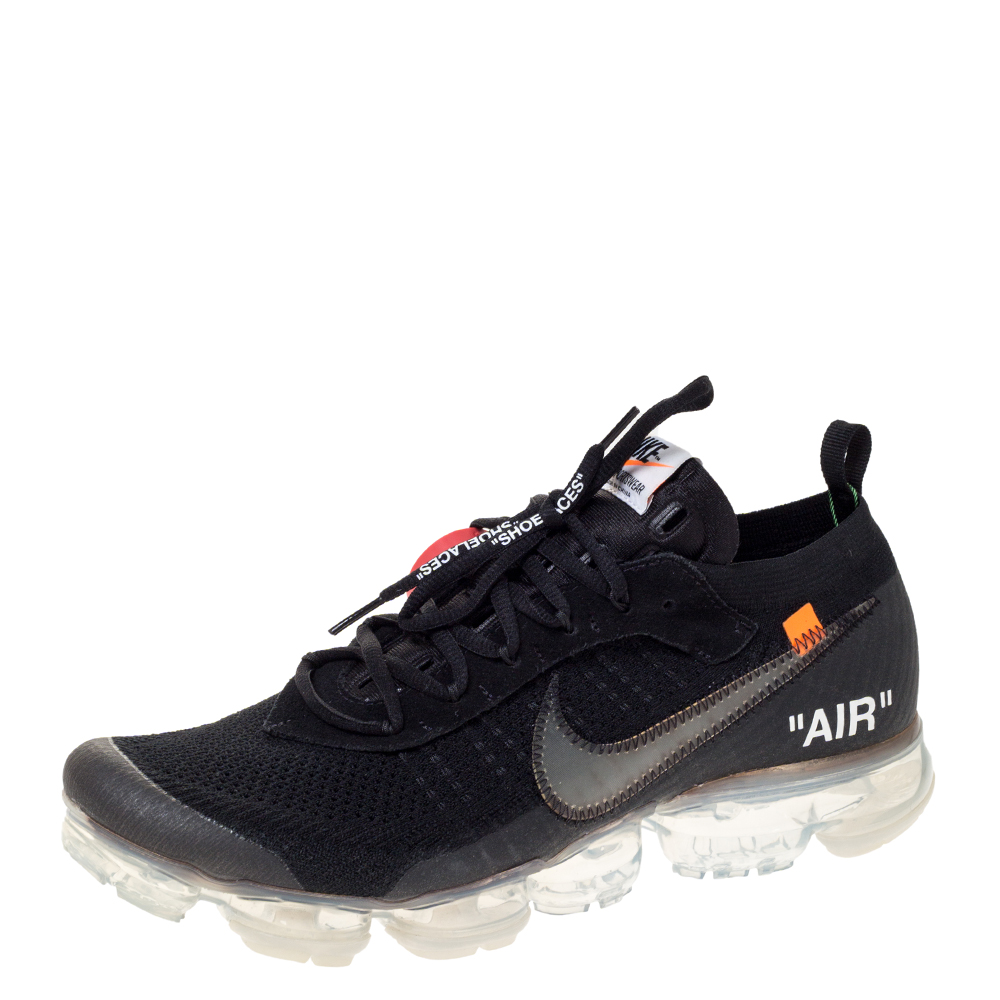 Nike x Off White Black Knit Fabric And Suede Air Vapormax Flyknit Sneakers Size 45.5