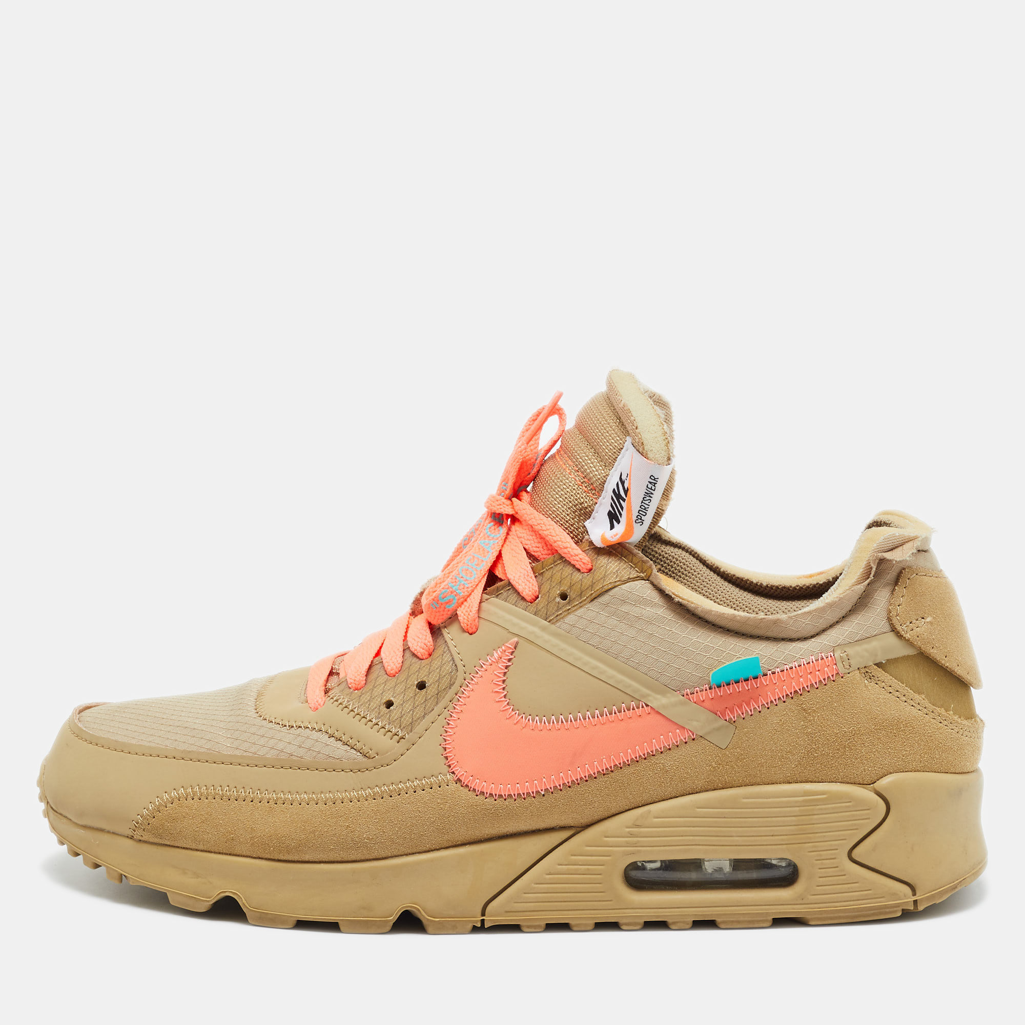 

Off-White x Nike Beige Fabric and Suede Air Max 90 Desert Ore Sneakers Size 46