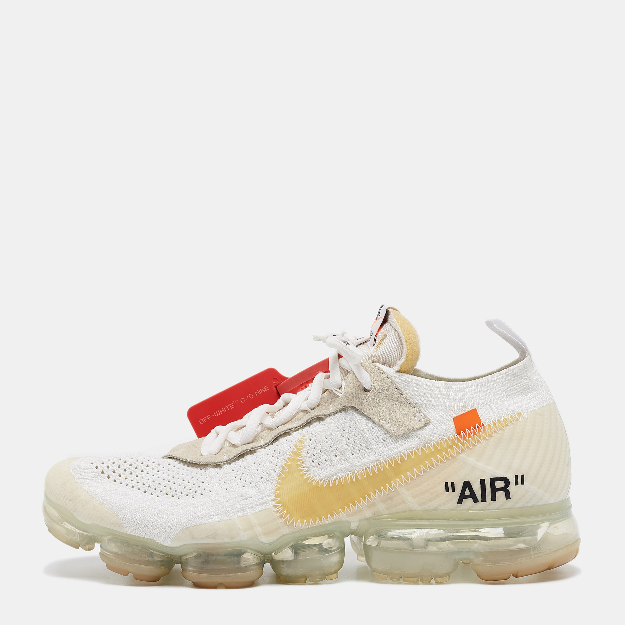 

Off-White x Nike White Knit Fabric Air Vapormax Lace Up Sneakers Size