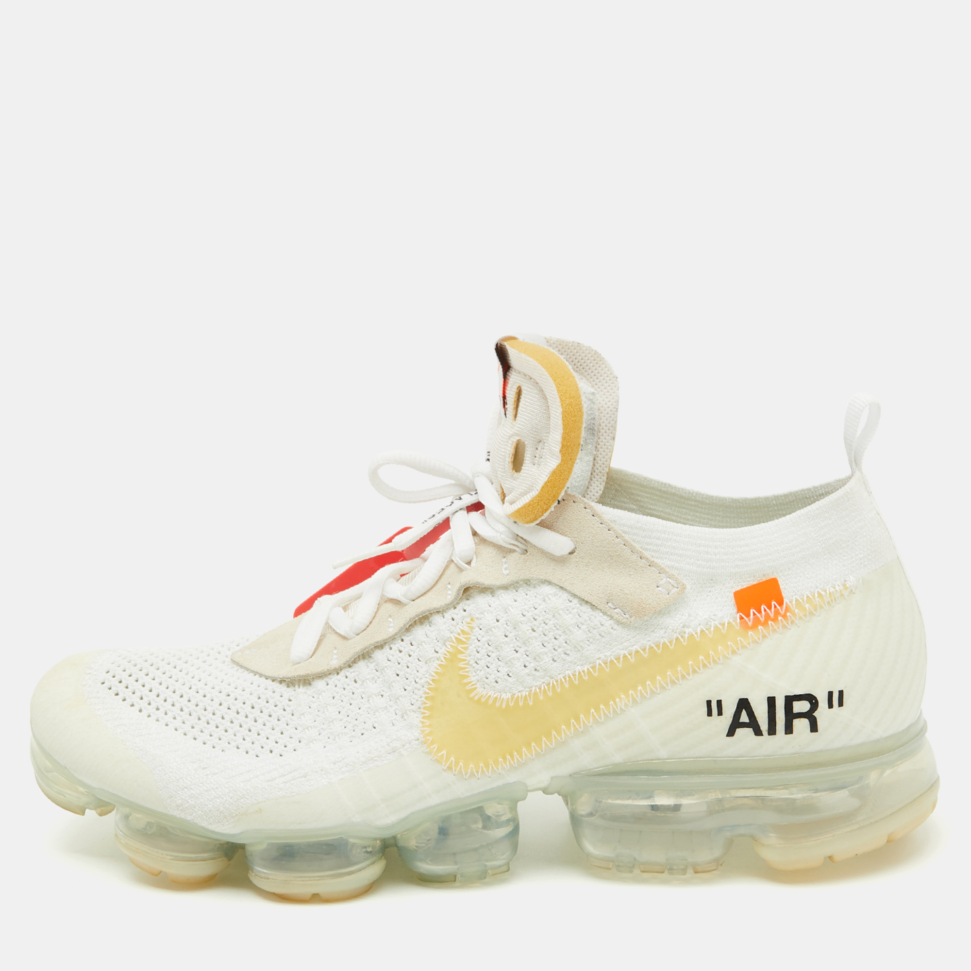 

Off-White x Nike White Knit Fabric Air Vapormax Lace Up Sneakers Size