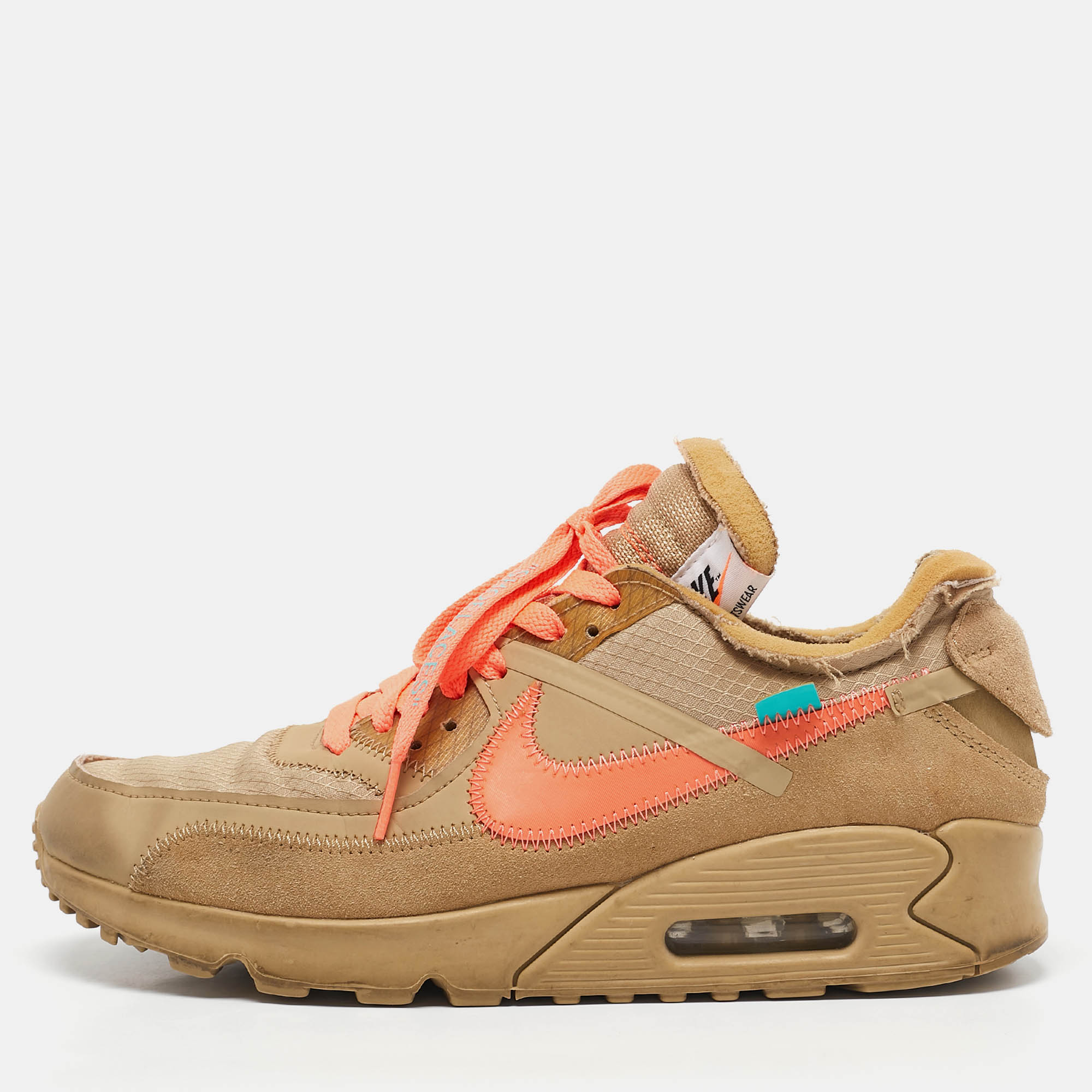 

Off-White x Nike Beige Fabric and Suede Air Max 90 Desert Ore Sneakers Size