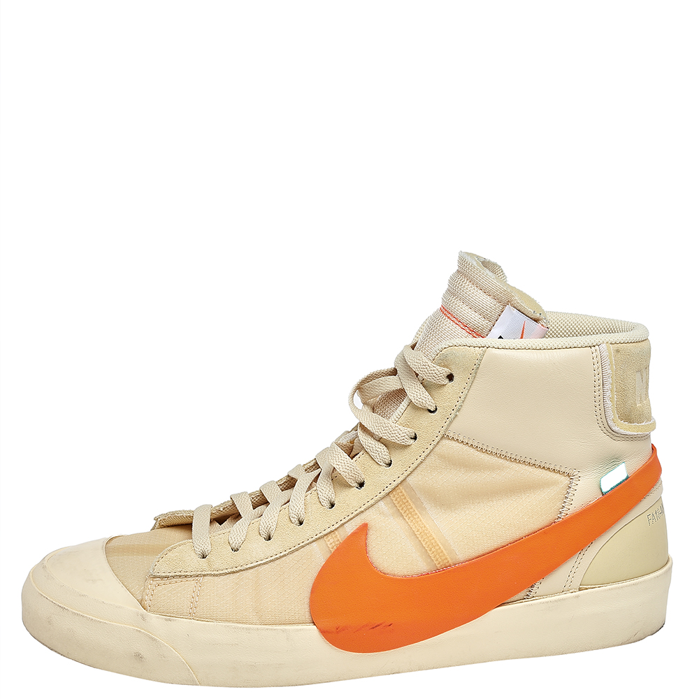 

Off-White x Nike Beige Mesh And Leather Mid Blazer High Top Sneakers Size